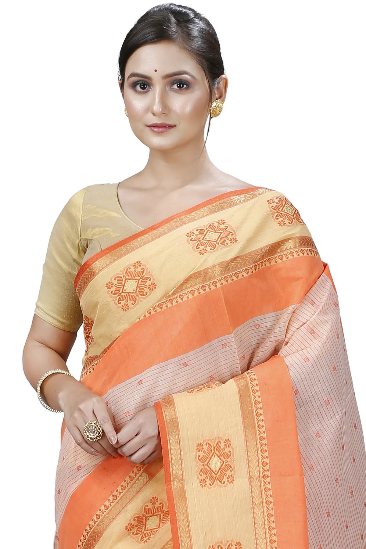 DipDiya Pure Cotton Orange Uma Elegance in Every Weave Tant Sarees