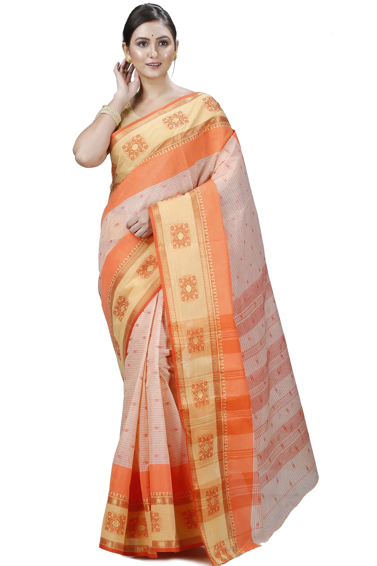 DipDiya Pure Cotton Orange Uma Elegance in Every Weave Tant Sarees