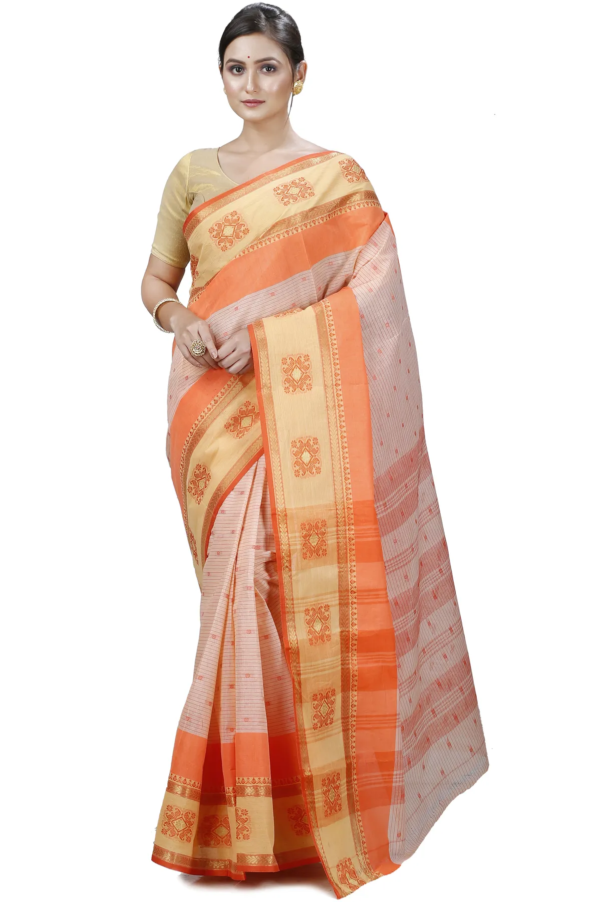 DipDiya Pure Cotton Orange Uma Elegance in Every Weave Tant Sarees