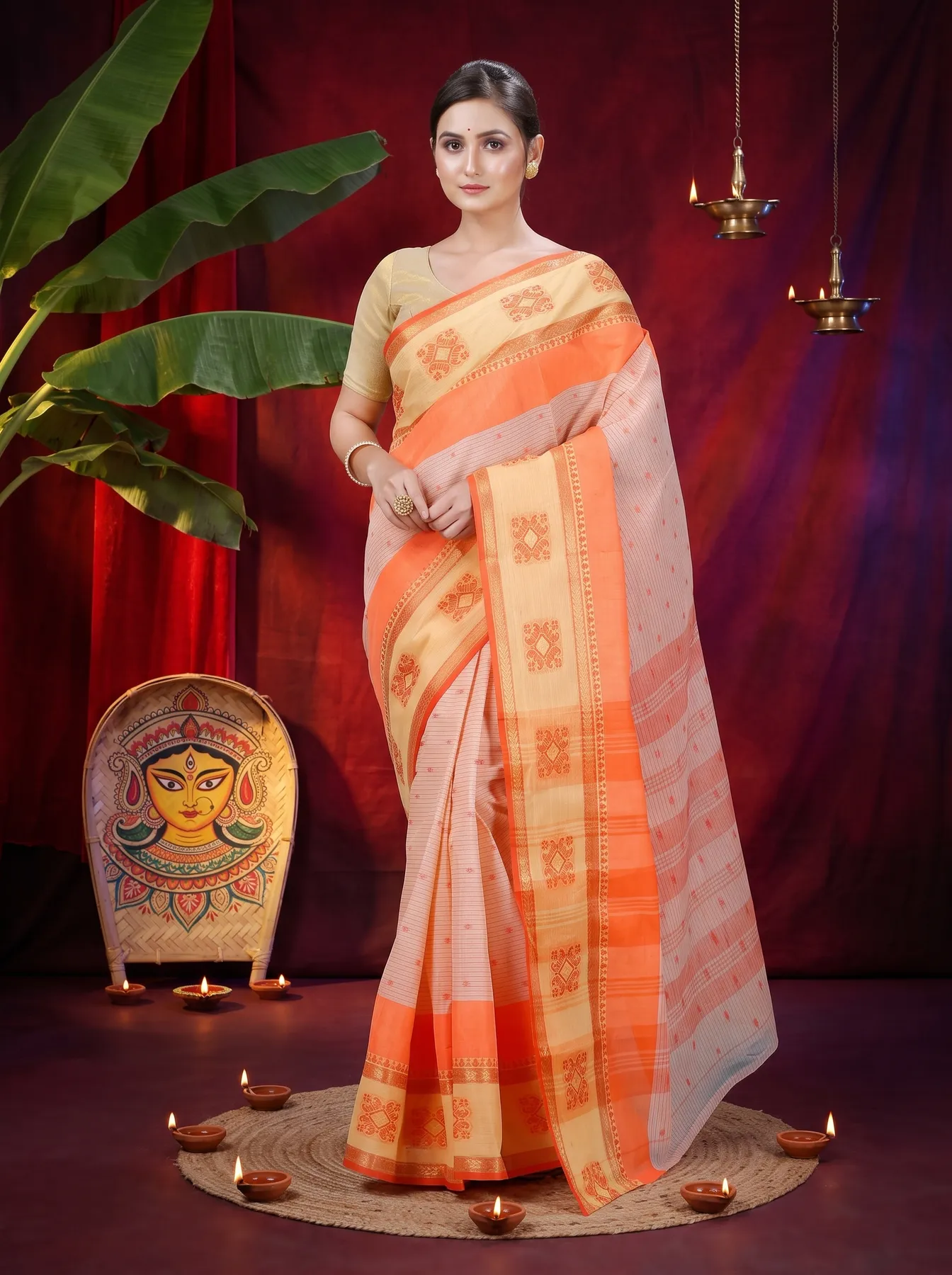 DipDiya Pure Cotton Orange Uma Elegance in Every Weave Tant Sarees