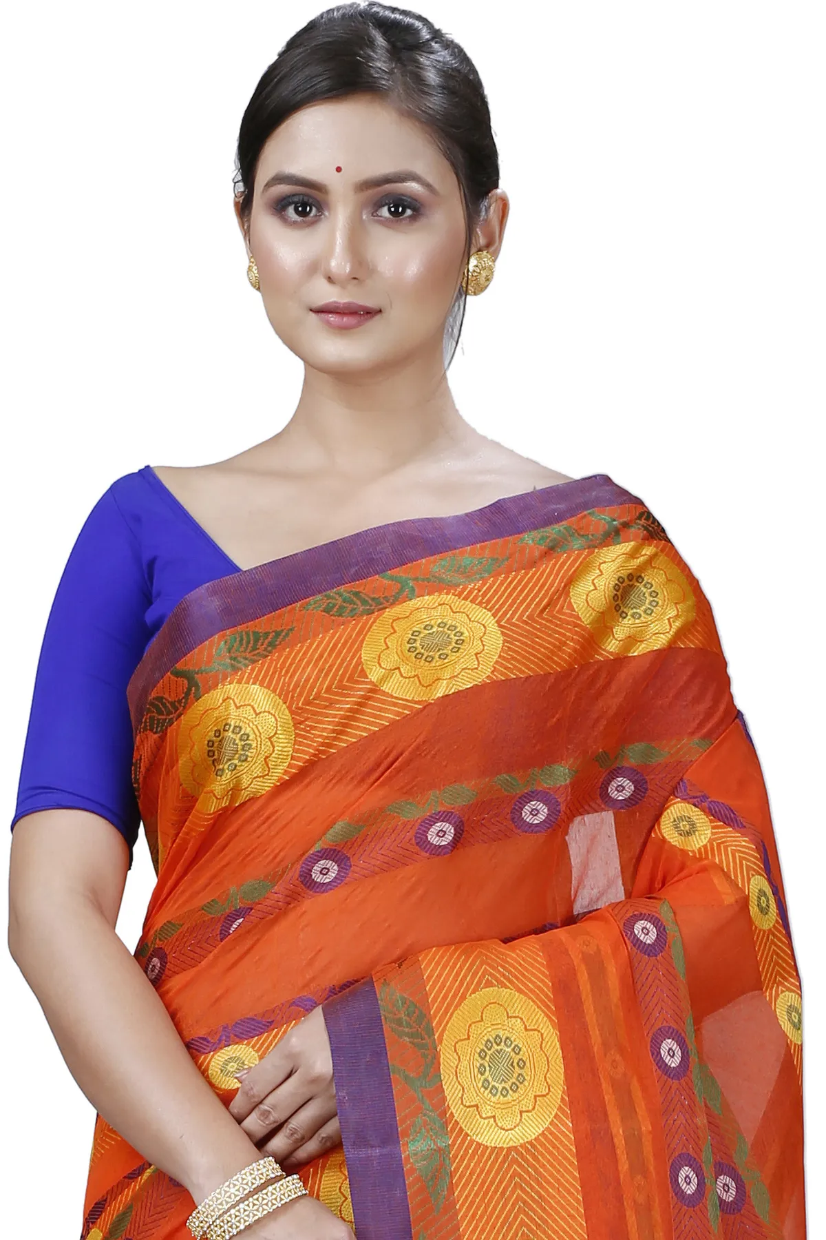 DipDiya Pure Cotton Orange Uttara Artisan Woven Tant Sarees