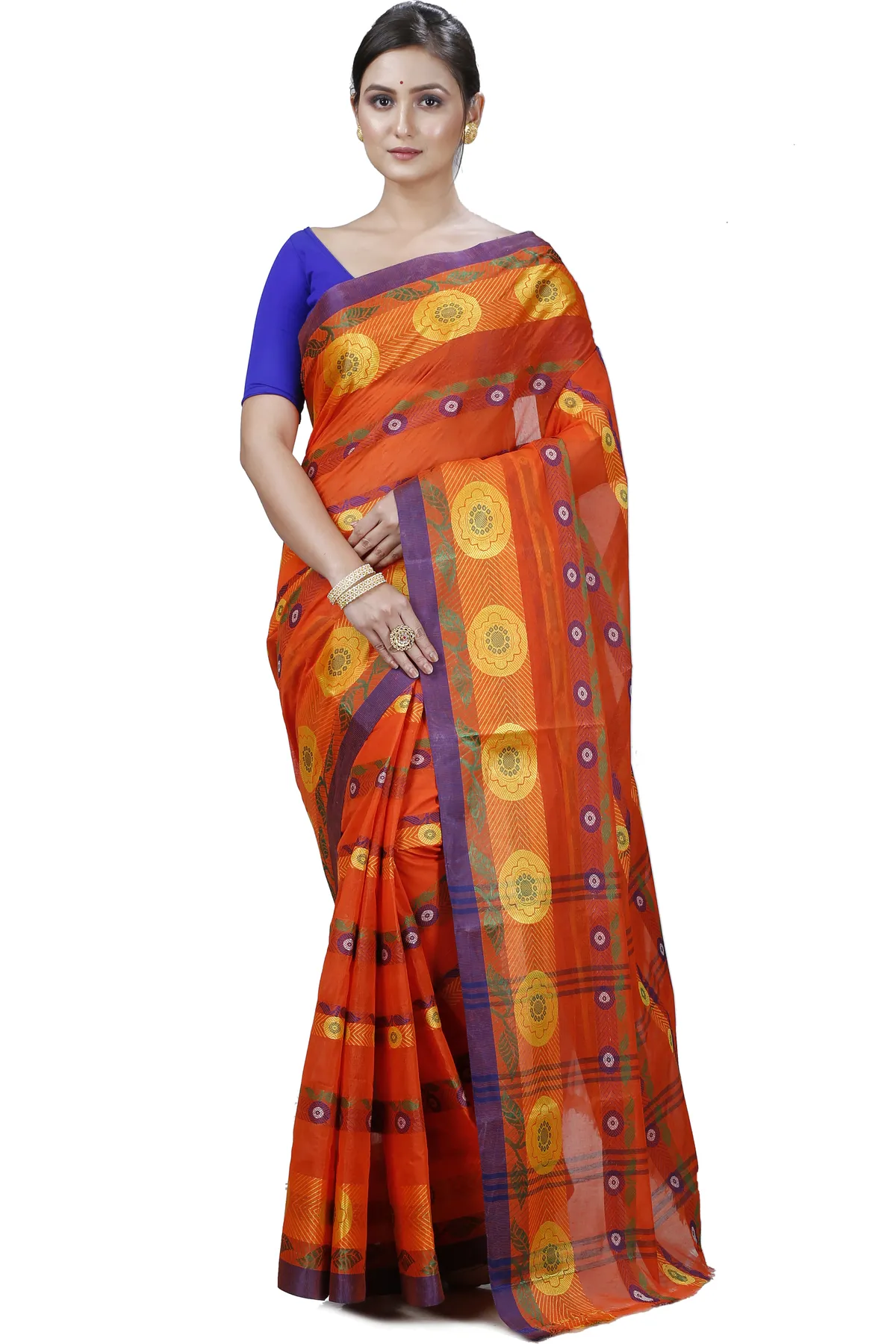 DipDiya Pure Cotton Orange Uttara Artisan Woven Tant Sarees