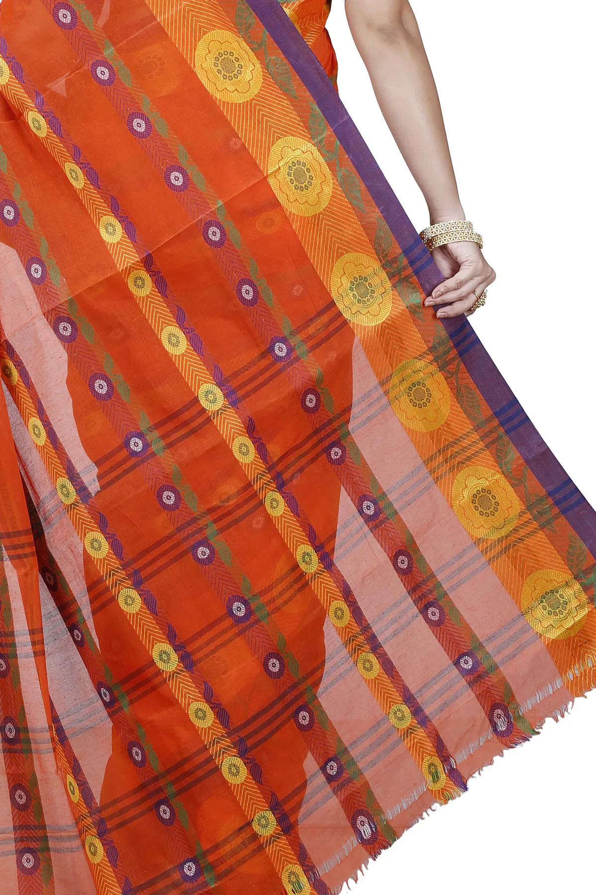 DipDiya Pure Cotton Orange Uttara Artisan Woven Tant Sarees