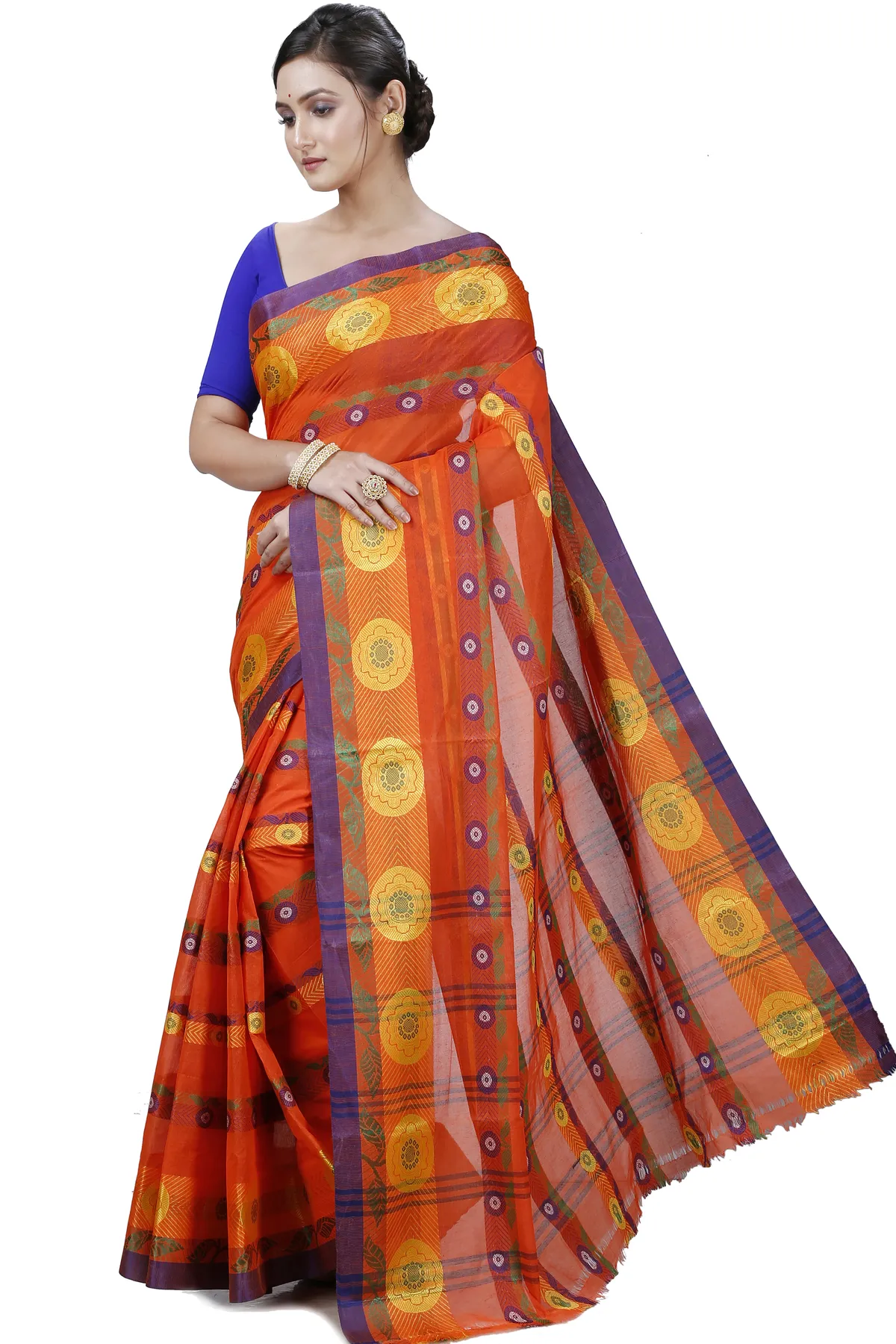 DipDiya Pure Cotton Orange Uttara Artisan Woven Tant Sarees