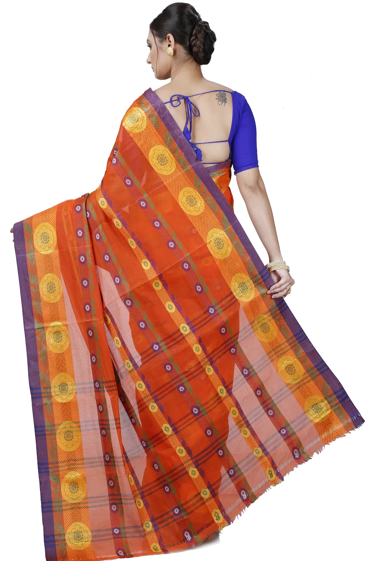 DipDiya Pure Cotton Orange Uttara Artisan Woven Tant Sarees