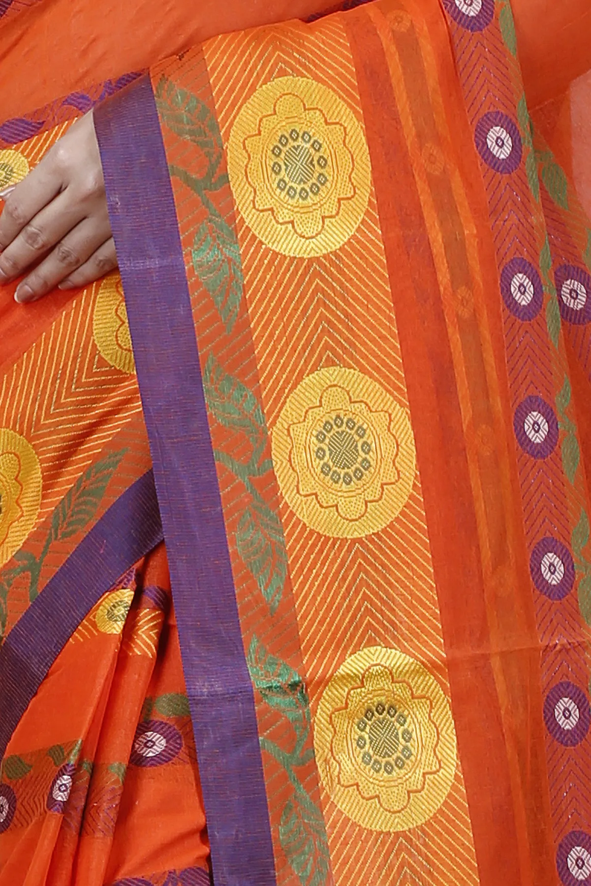 DipDiya Pure Cotton Orange Uttara Artisan Woven Tant Sarees