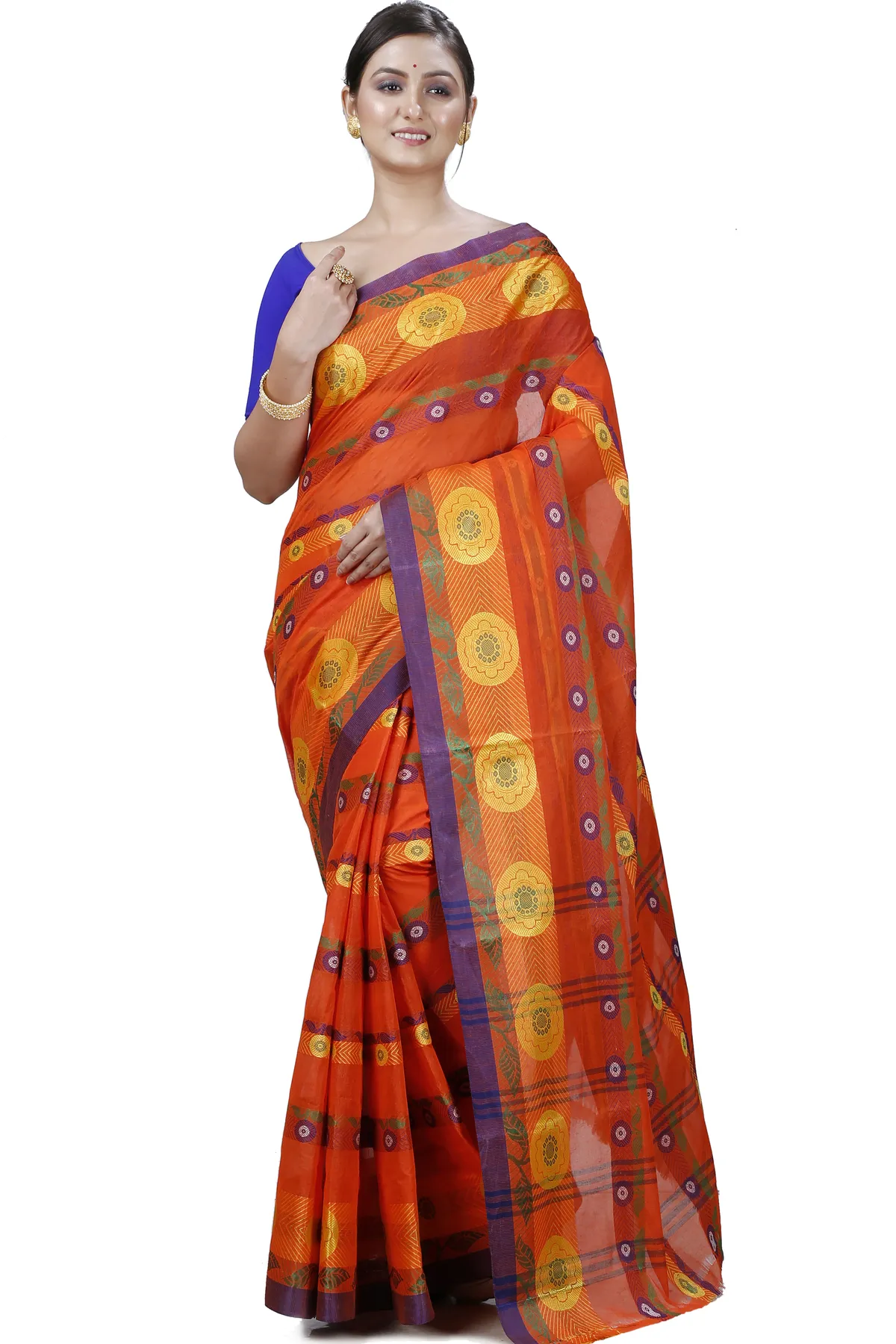 DipDiya Pure Cotton Orange Uttara Artisan Woven Tant Sarees