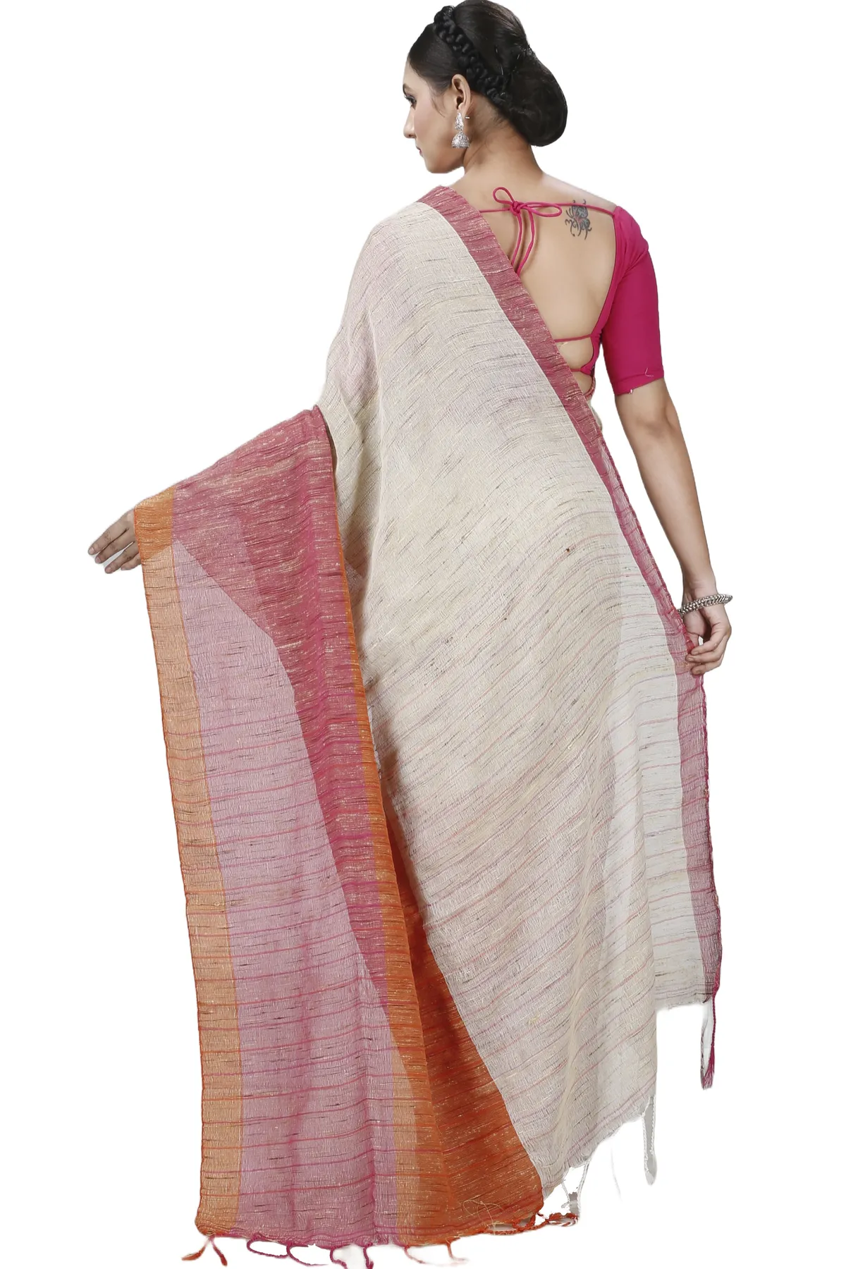 DipDiya Pure Cotton Orange White Kusu A Legacy Woven Handloom Sarees