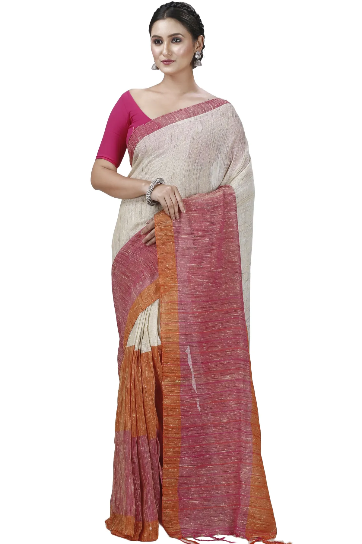 DipDiya Pure Cotton Orange White Kusu A Legacy Woven Handloom Sarees
