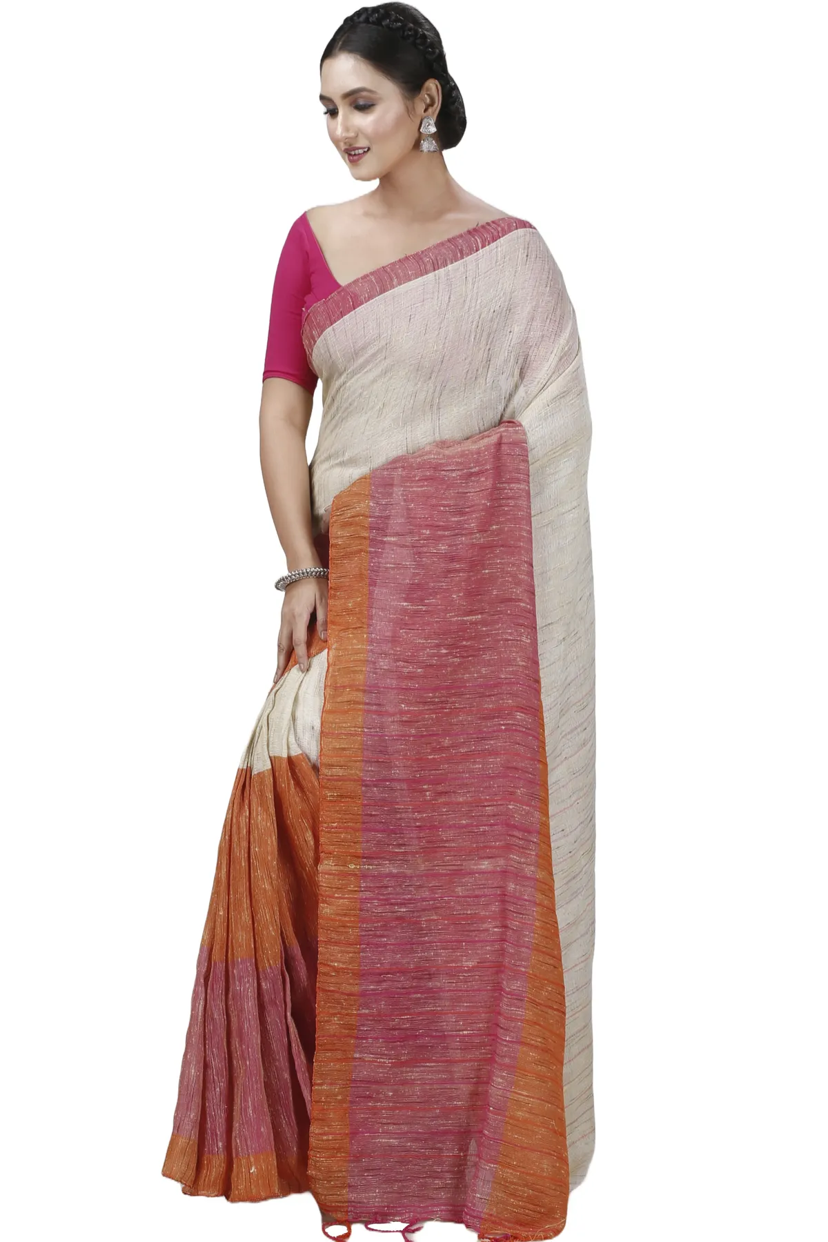 DipDiya Pure Cotton Orange White Kusu A Legacy Woven Handloom Sarees
