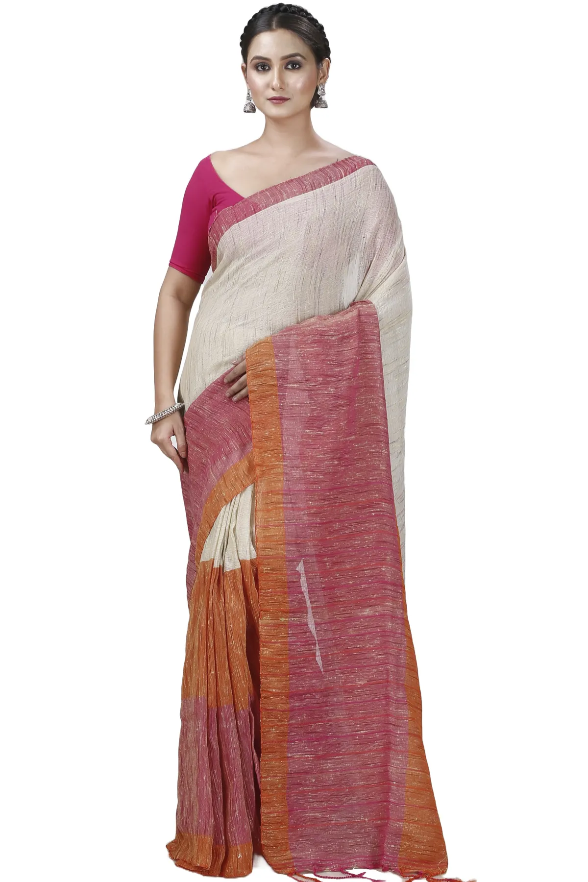 DipDiya Pure Cotton Orange White Kusu A Legacy Woven Handloom Sarees