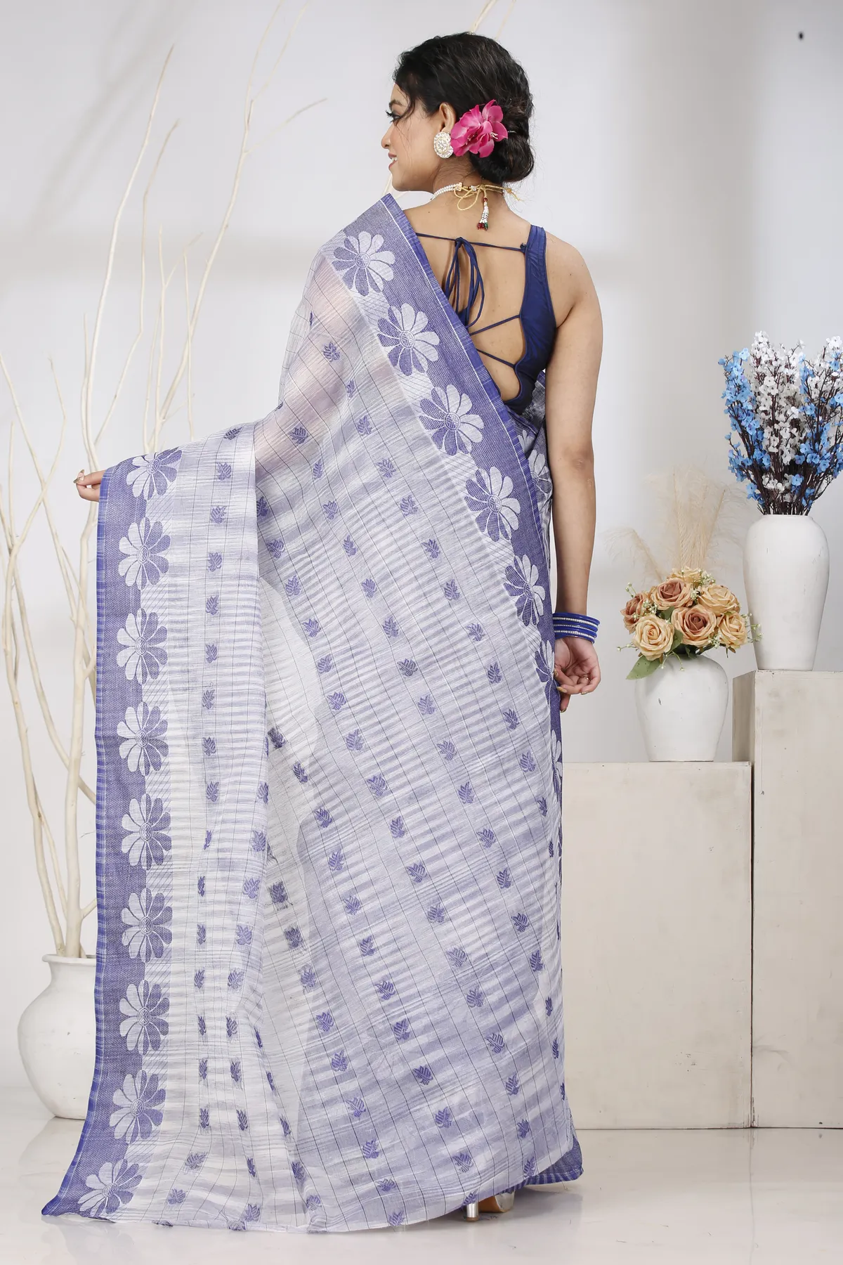 DipDiya Pure Cotton Parpel Blue KotkiTat Crafted with Soul Tant Sarees