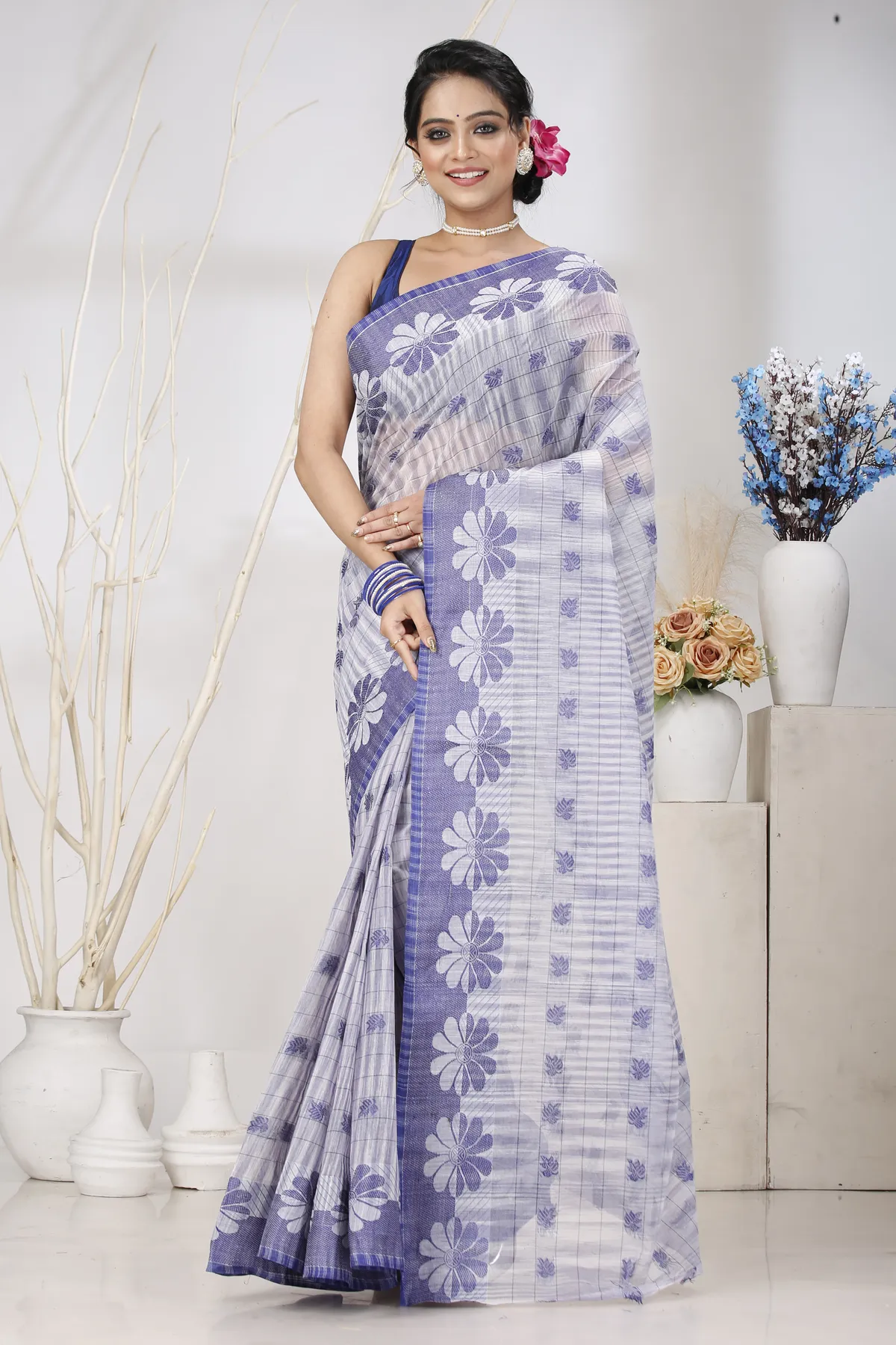 DipDiya Pure Cotton Parpel Blue KotkiTat Crafted with Soul Tant Sarees