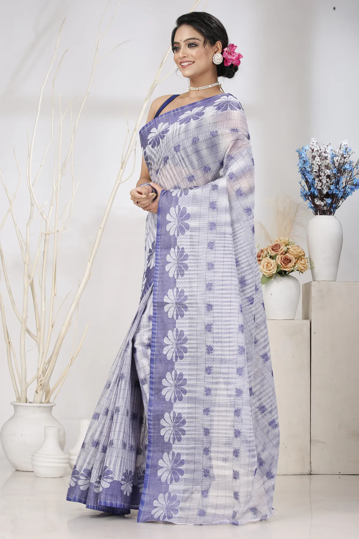 DipDiya Pure Cotton Parpel Blue KotkiTat Crafted with Soul Tant Sarees