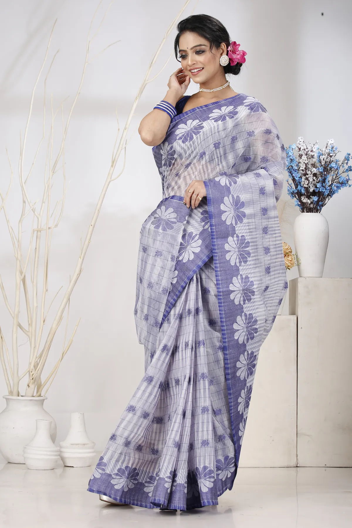 DipDiya Pure Cotton Parpel Blue KotkiTat Crafted with Soul Tant Sarees