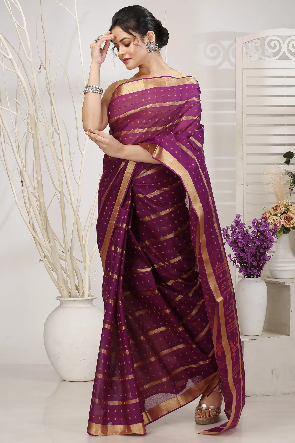 DipDiya Pure Cotton Parpel Mera Effortless Tradition Tant Sarees