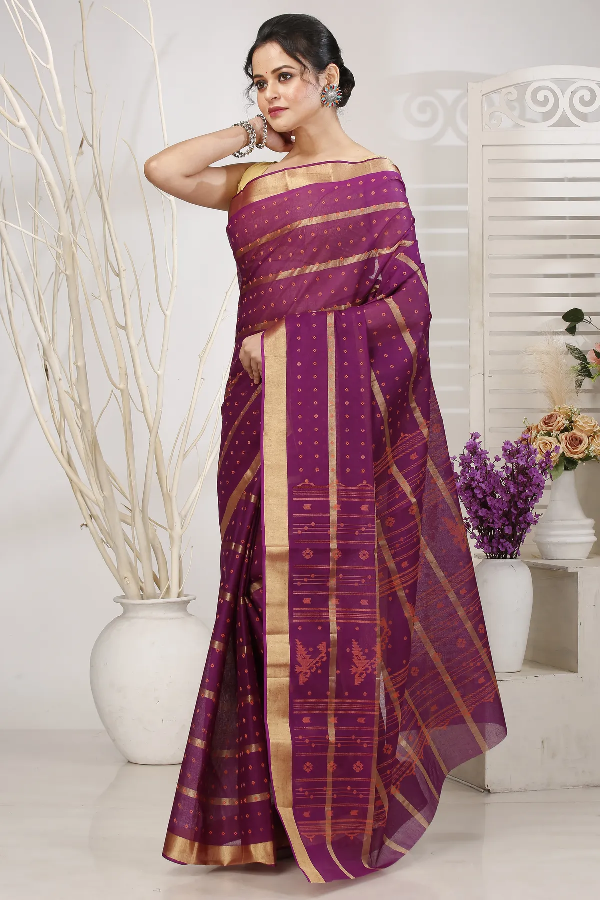 DipDiya Pure Cotton Parpel Mera Effortless Tradition Tant Sarees