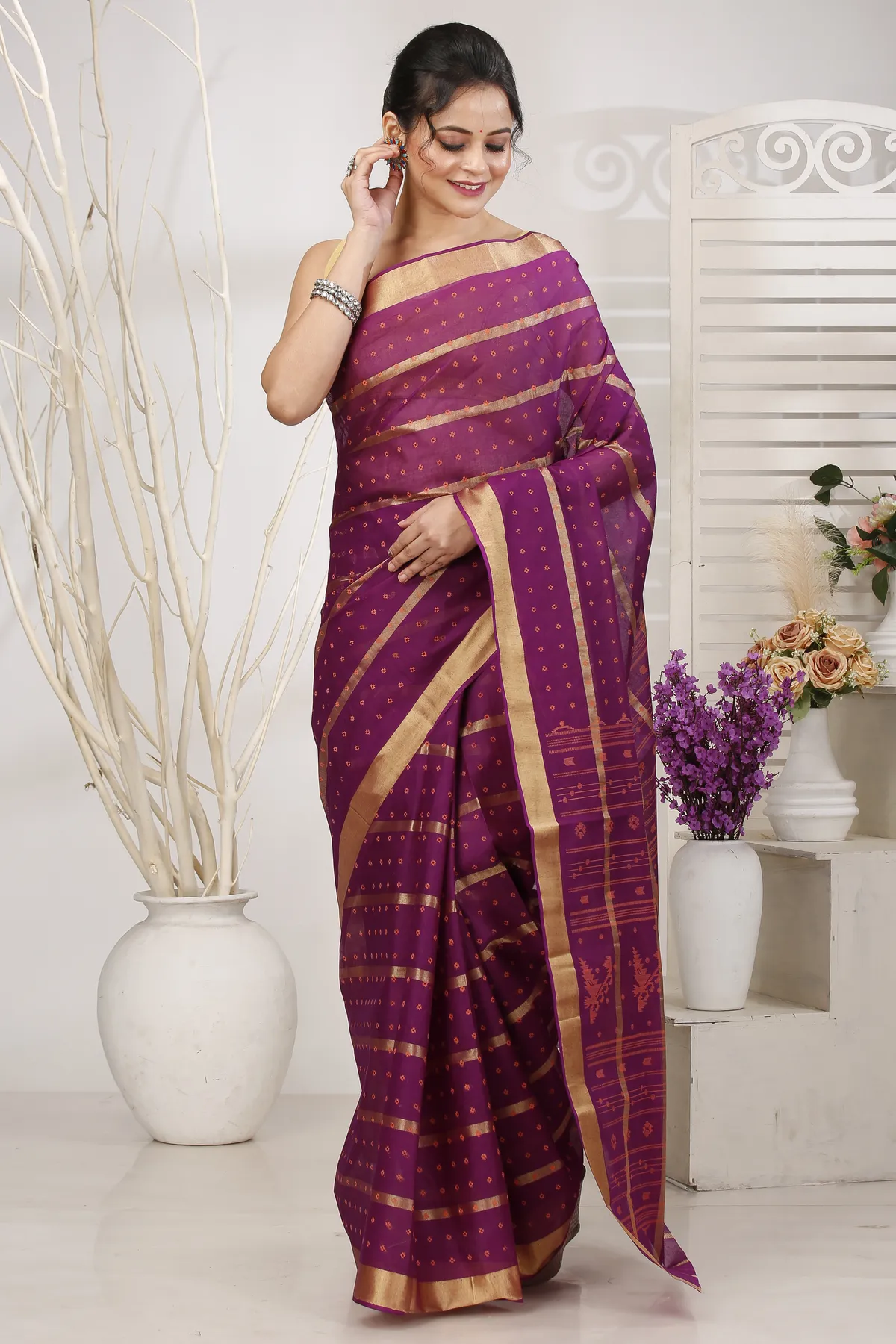 DipDiya Pure Cotton Parpel Mera Effortless Tradition Tant Sarees