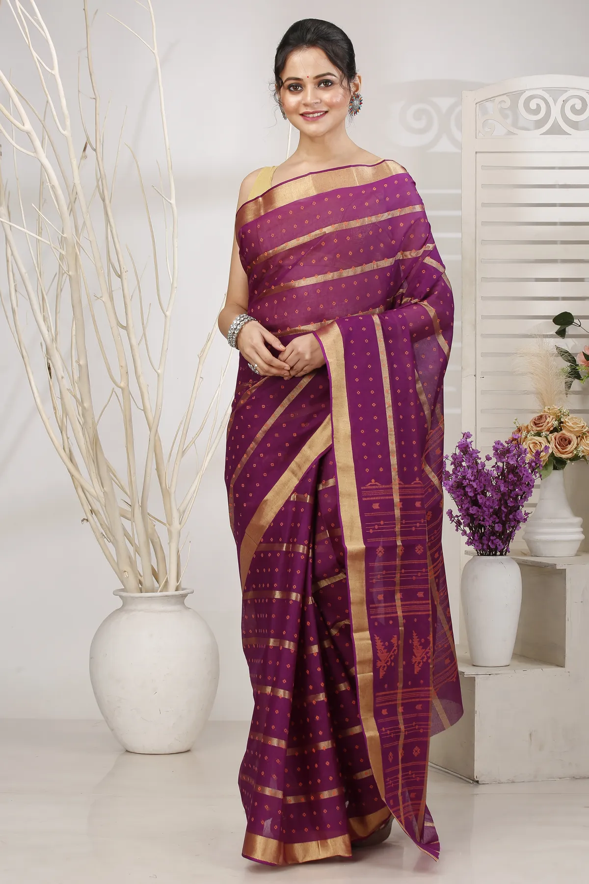 DipDiya Pure Cotton Parpel Mera Effortless Tradition Tant Sarees