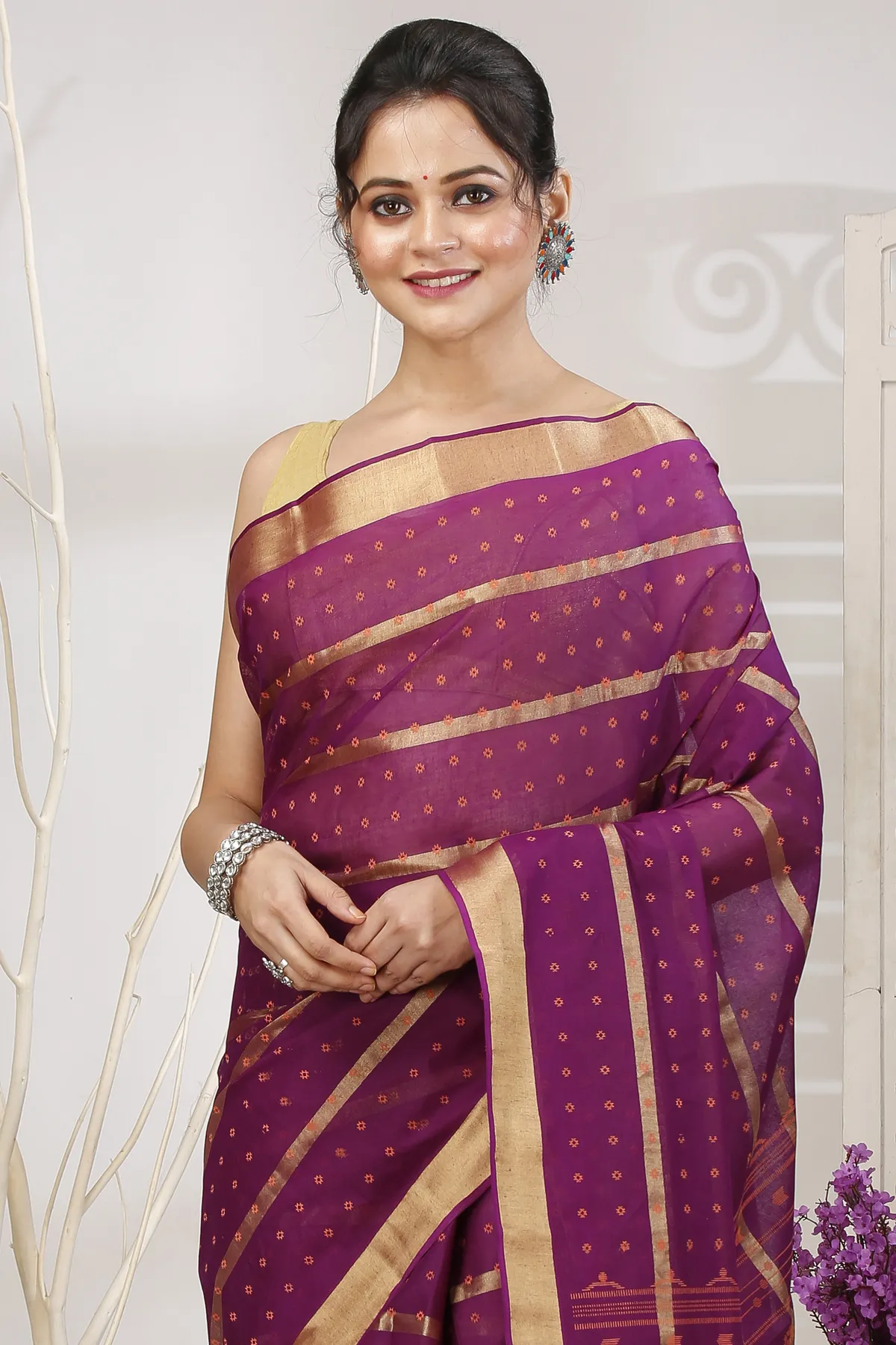 DipDiya Pure Cotton Parpel Mera Effortless Tradition Tant Sarees