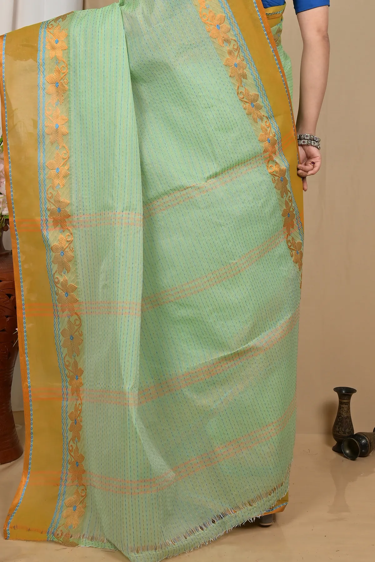 DipDiya Pure Cotton Pastel Green Achpan Heritage You Can Wear Tant Sarees