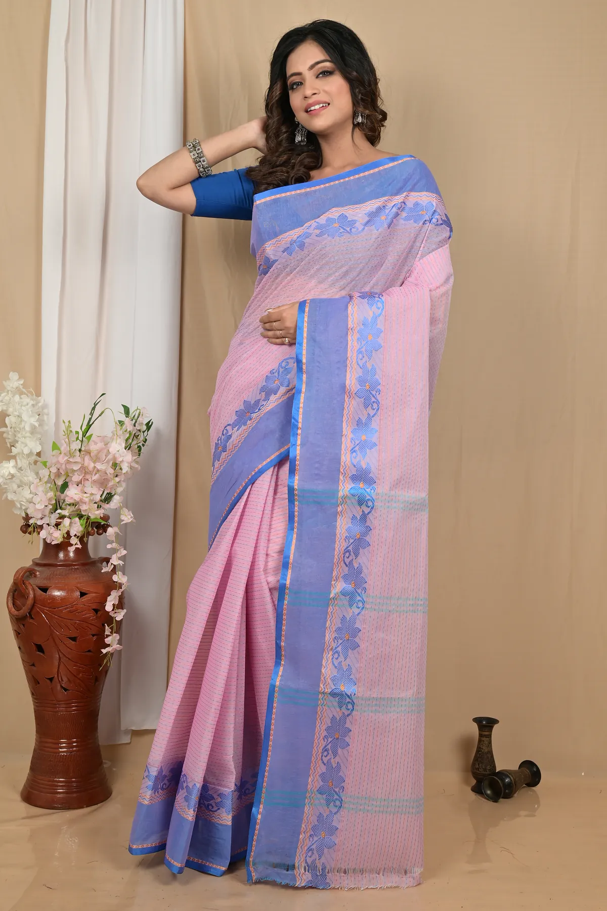 DipDiya Pure Cotton Pastel Pink Achpan Loom to Love Tant Sarees