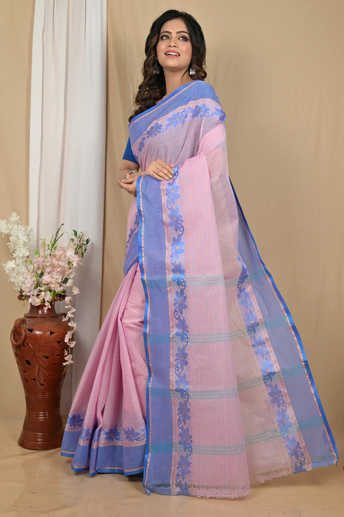 DipDiya Pure Cotton Pastel Pink Achpan Loom to Love Tant Sarees