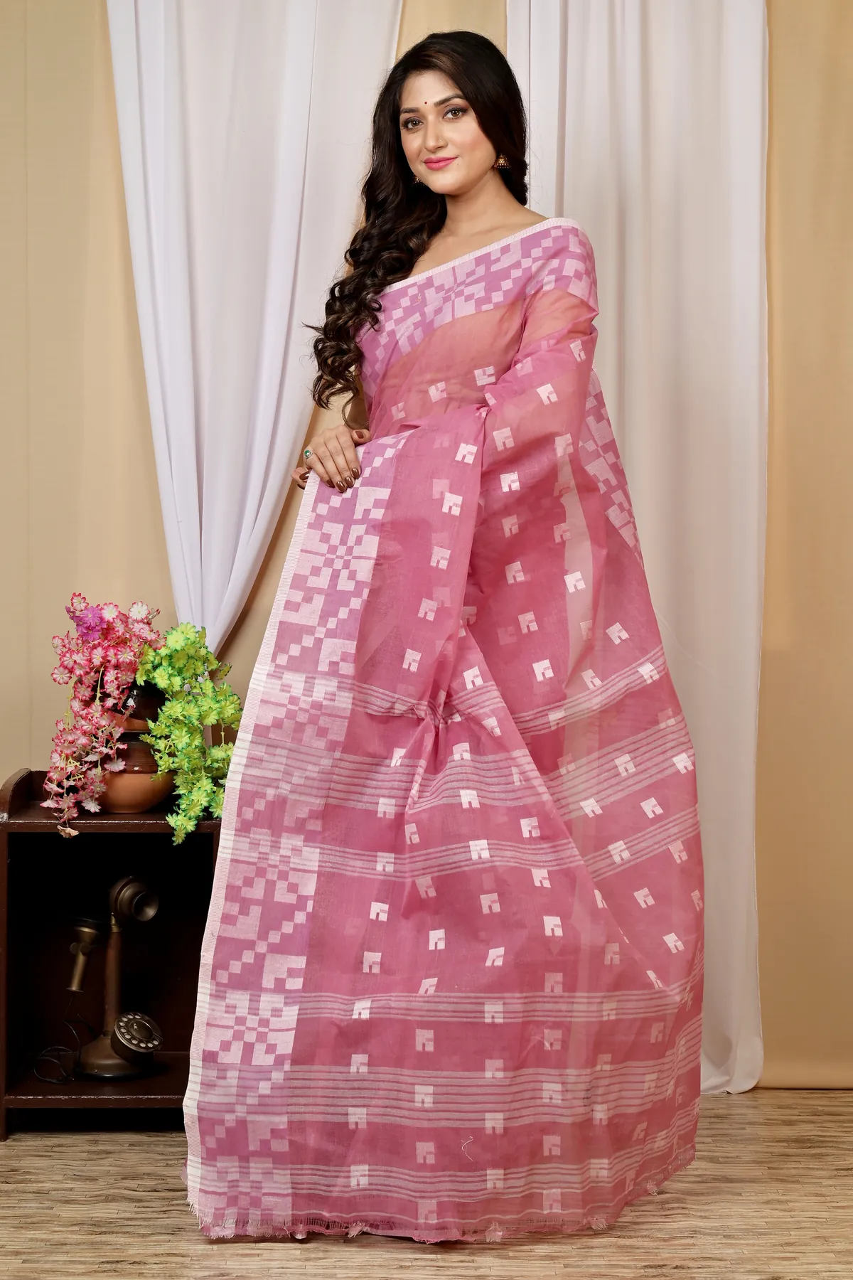 DipDiya Pure Cotton Peach Aptuk Tradition in Every Thread Tant Sarees