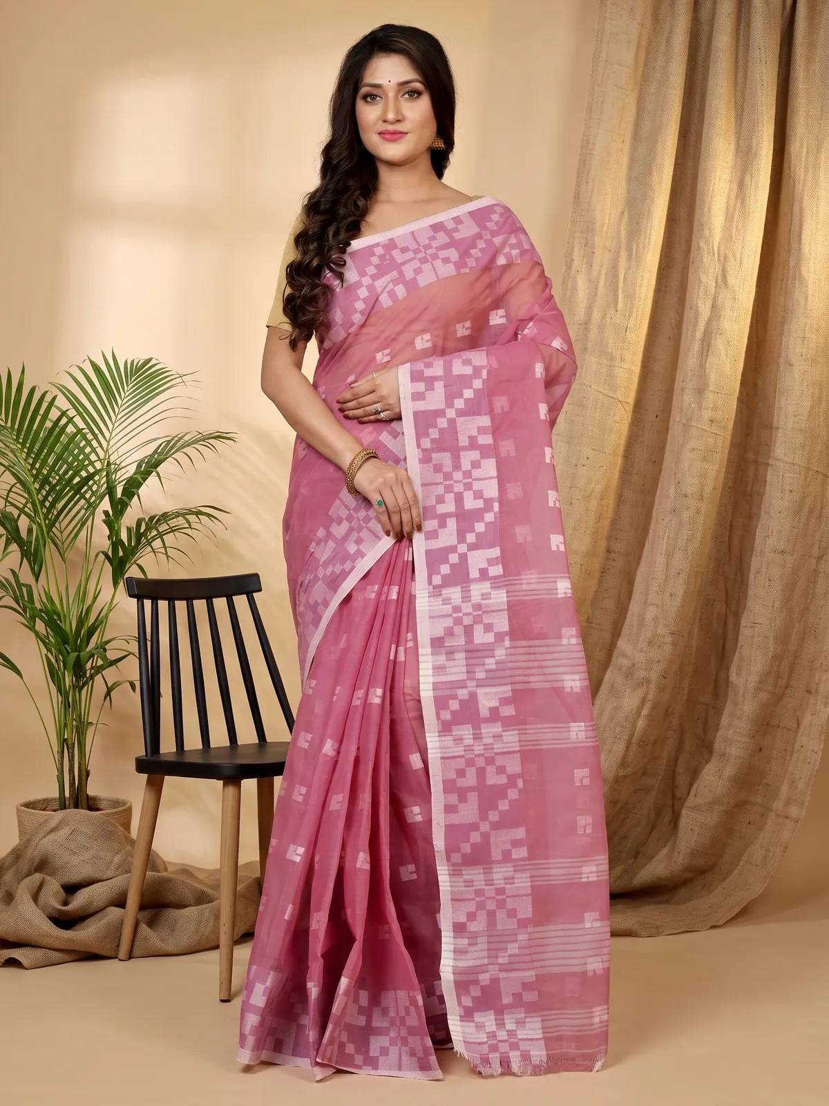 DipDiya Pure Cotton Peach Aptuk Tradition in Every Thread Tant Sarees