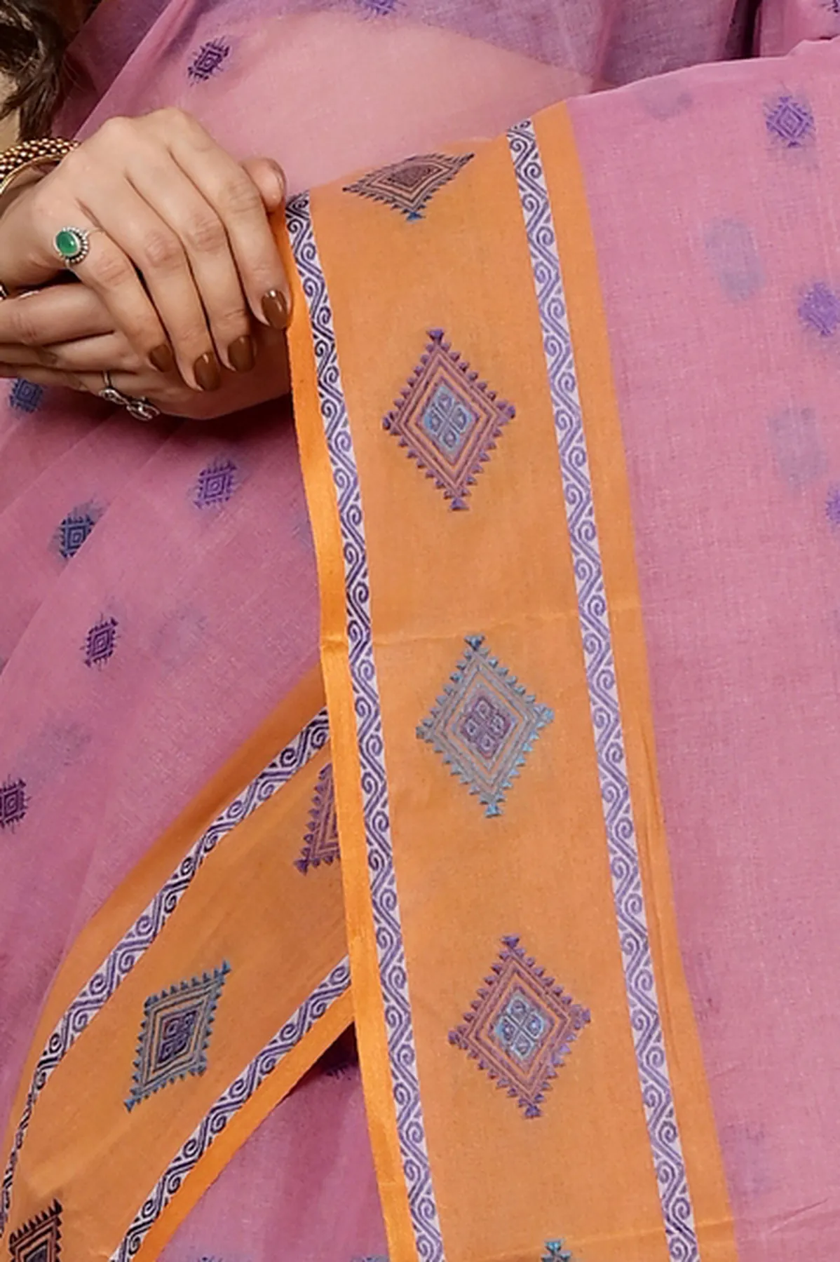 DipDiya Pure Cotton Peach Apula Stories of Bengal Tant Sarees