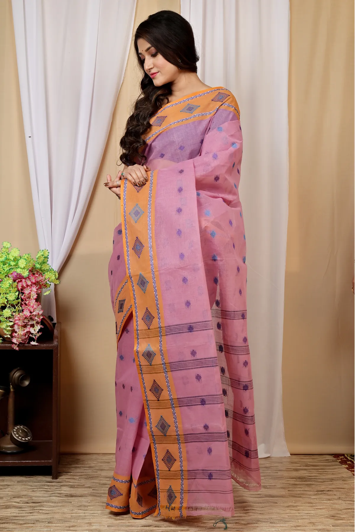 DipDiya Pure Cotton Peach Apula Stories of Bengal Tant Sarees
