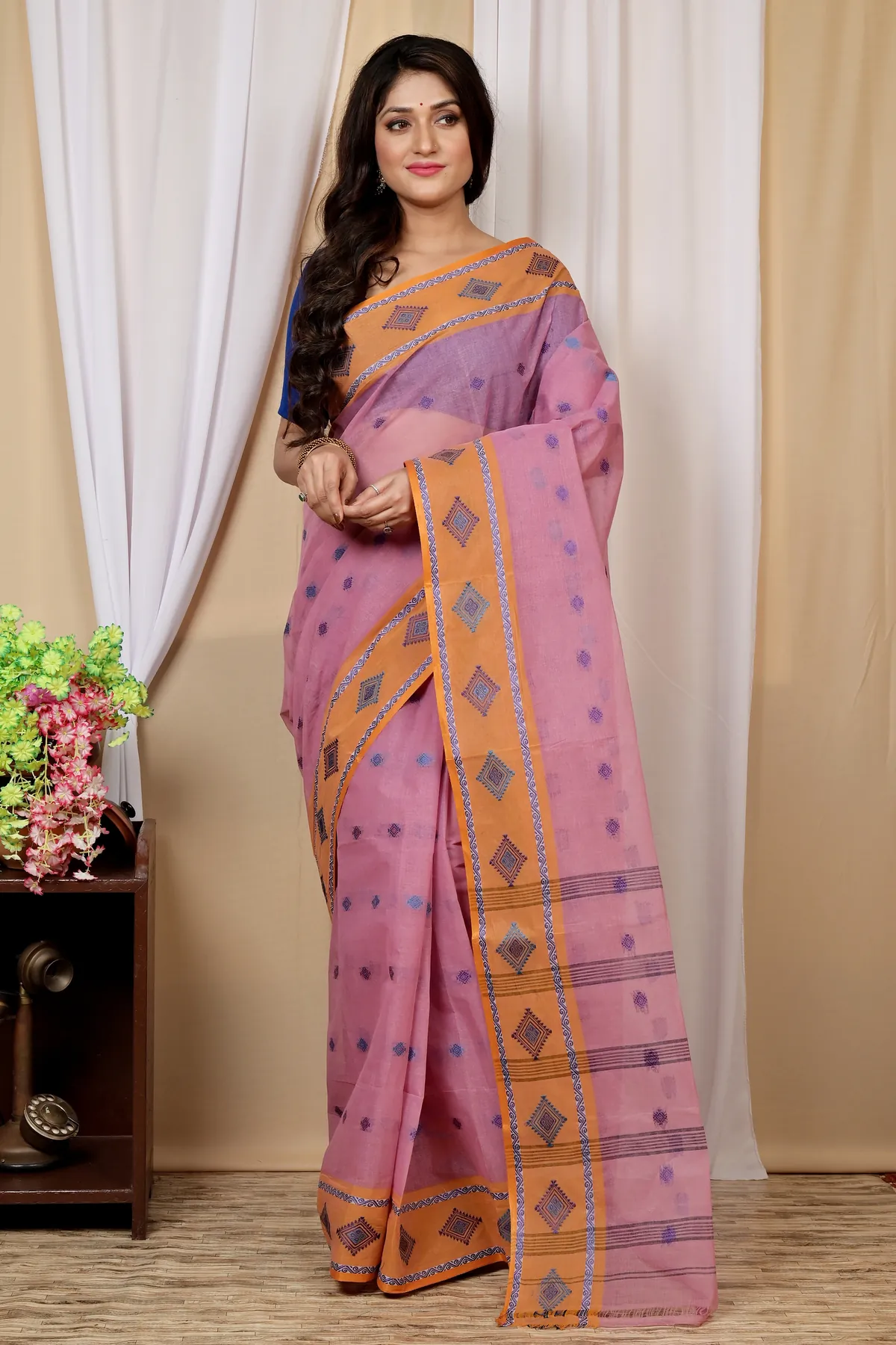 DipDiya Pure Cotton Peach Apula Stories of Bengal Tant Sarees