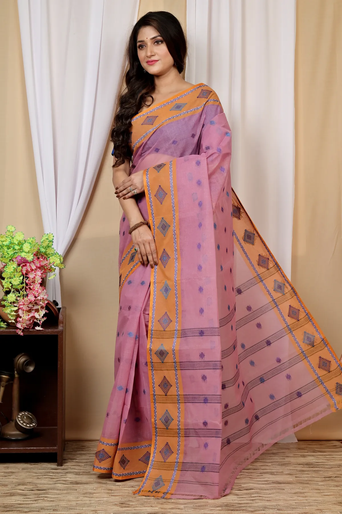 DipDiya Pure Cotton Peach Apula Stories of Bengal Tant Sarees