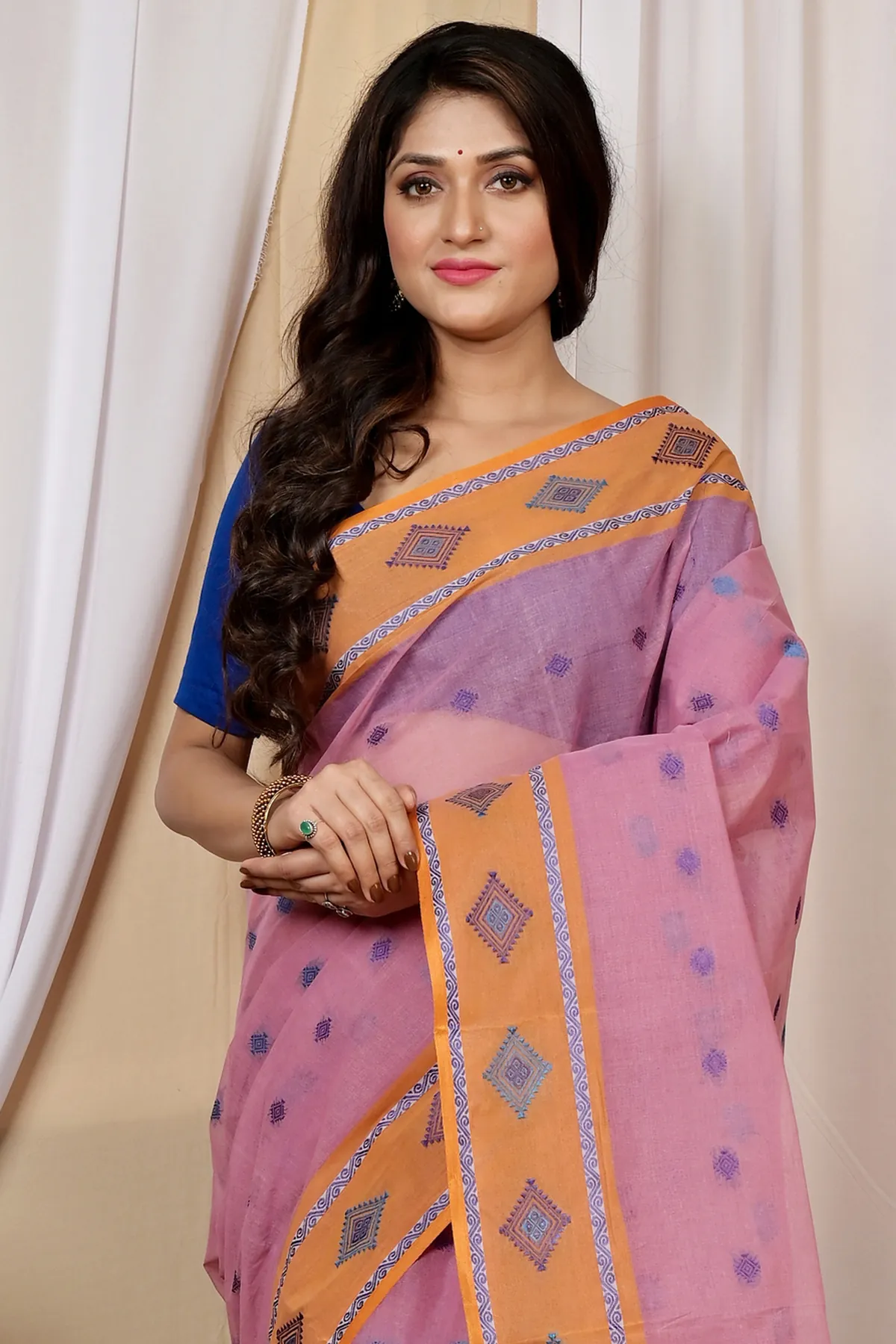 DipDiya Pure Cotton Peach Apula Stories of Bengal Tant Sarees