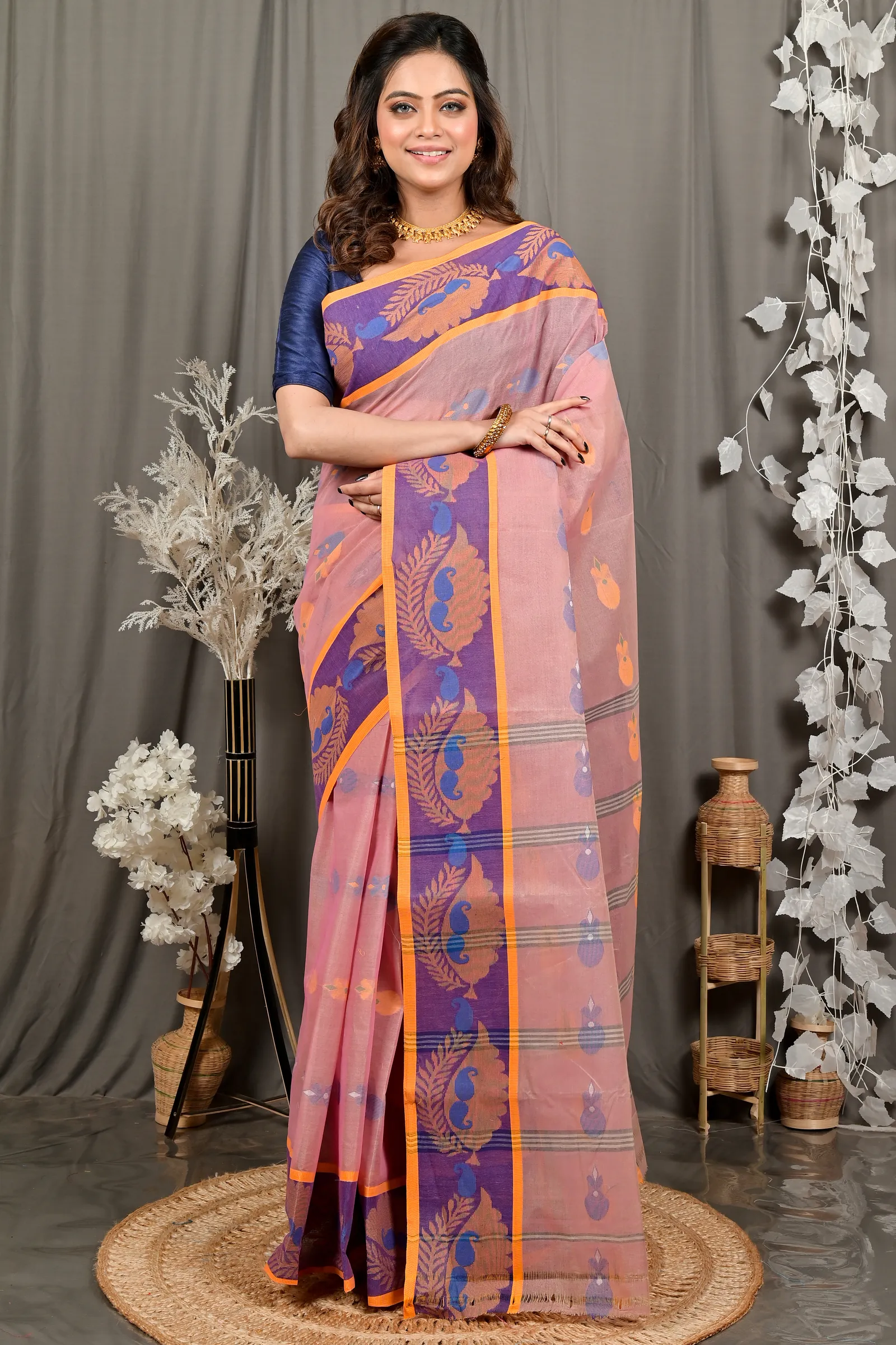 DipDiya Pure Cotton Peach Debui Crafted in Bengal Tant Sarees