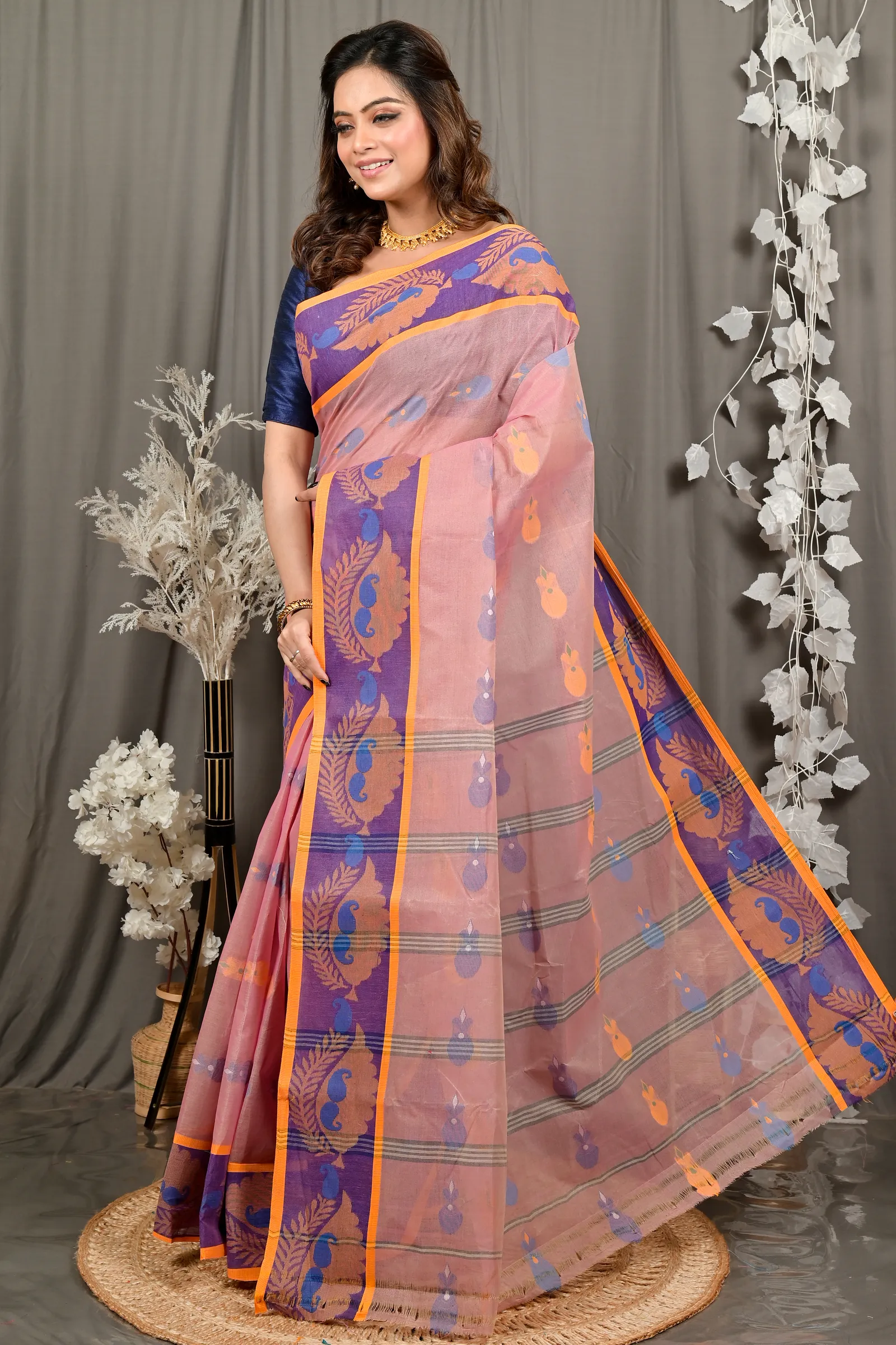 DipDiya Pure Cotton Peach Debui Crafted in Bengal Tant Sarees