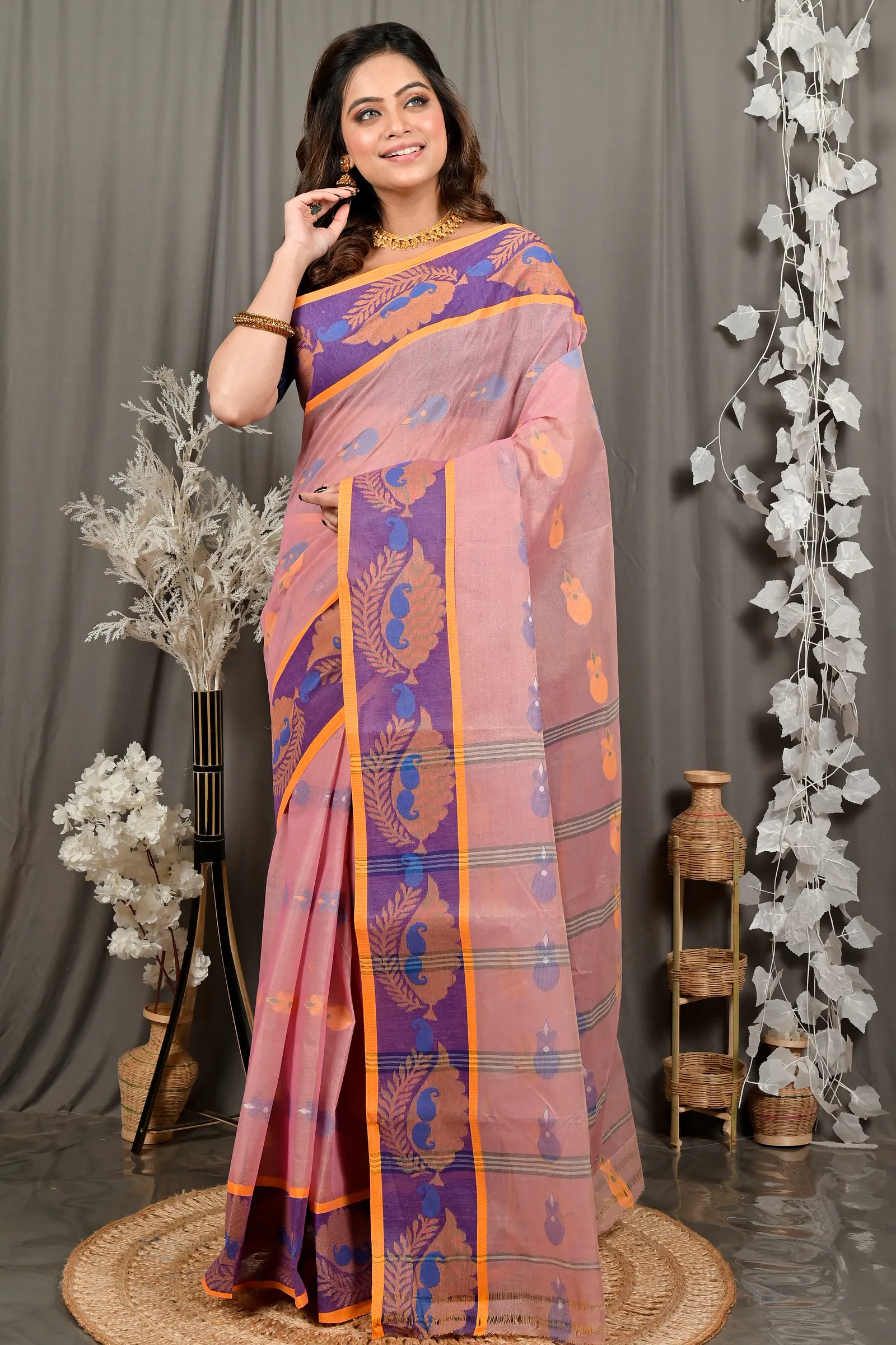 DipDiya Pure Cotton Peach Debui Crafted in Bengal Tant Sarees
