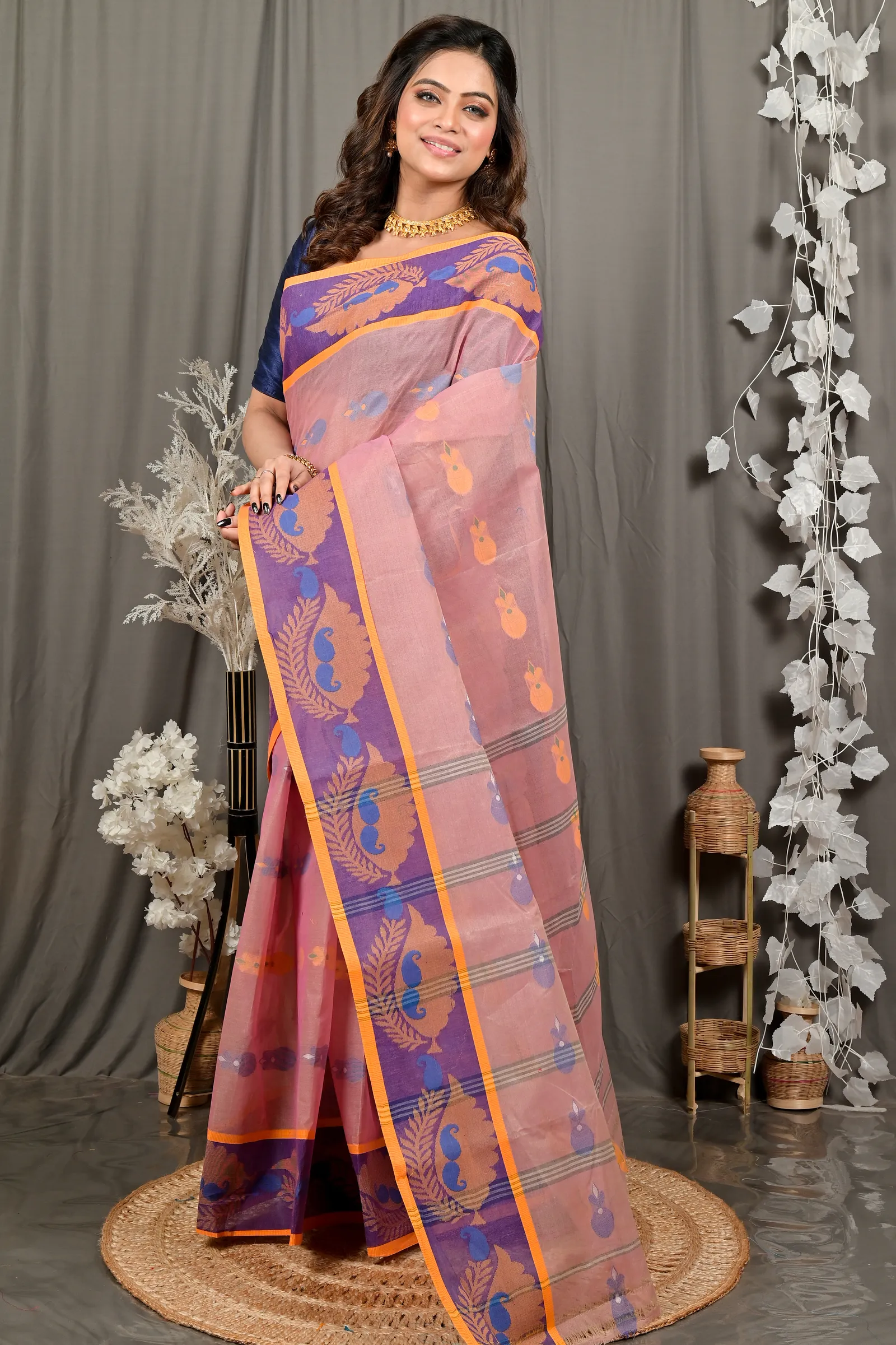 DipDiya Pure Cotton Peach Debui Crafted in Bengal Tant Sarees