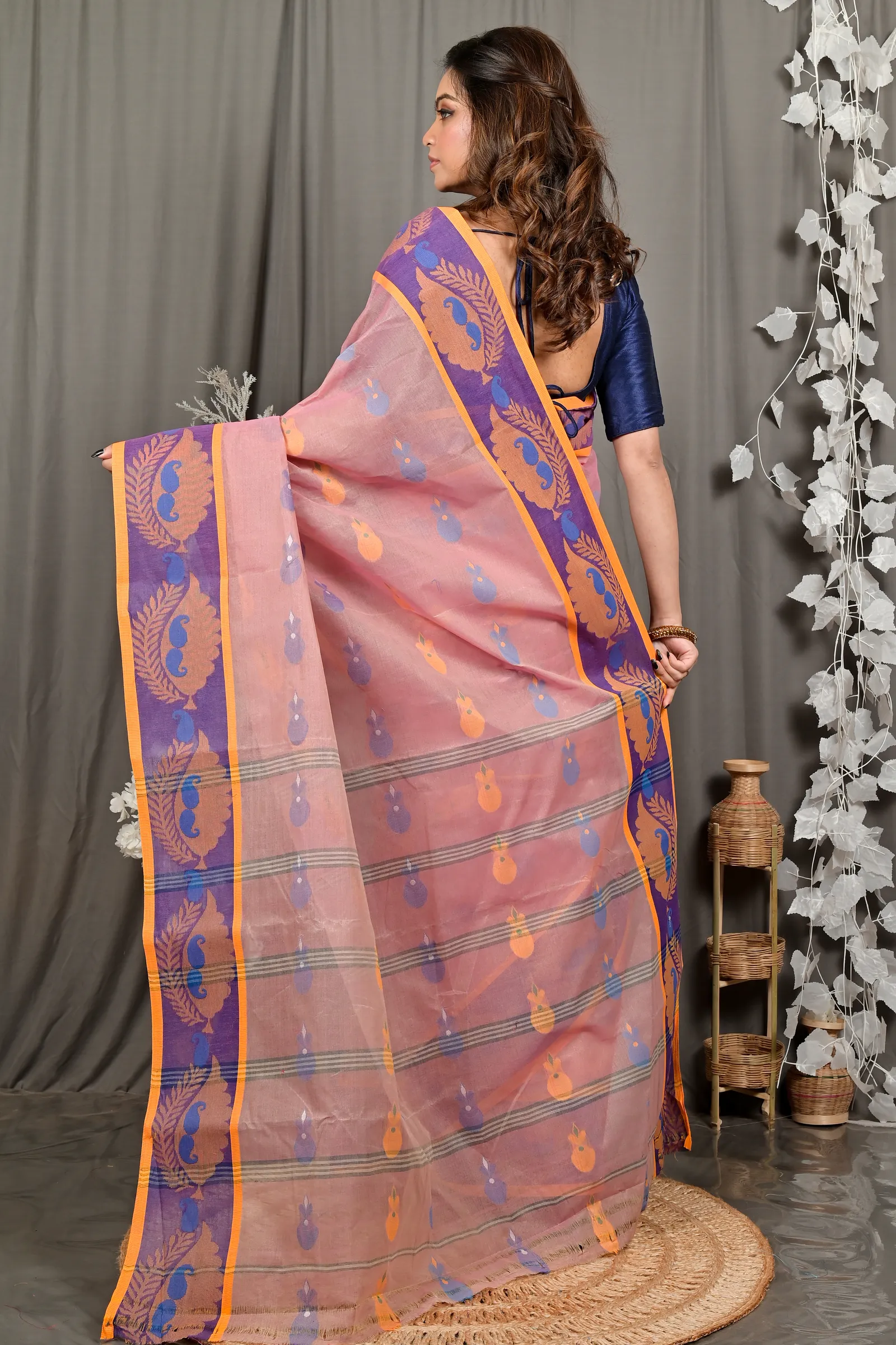 DipDiya Pure Cotton Peach Debui Crafted in Bengal Tant Sarees
