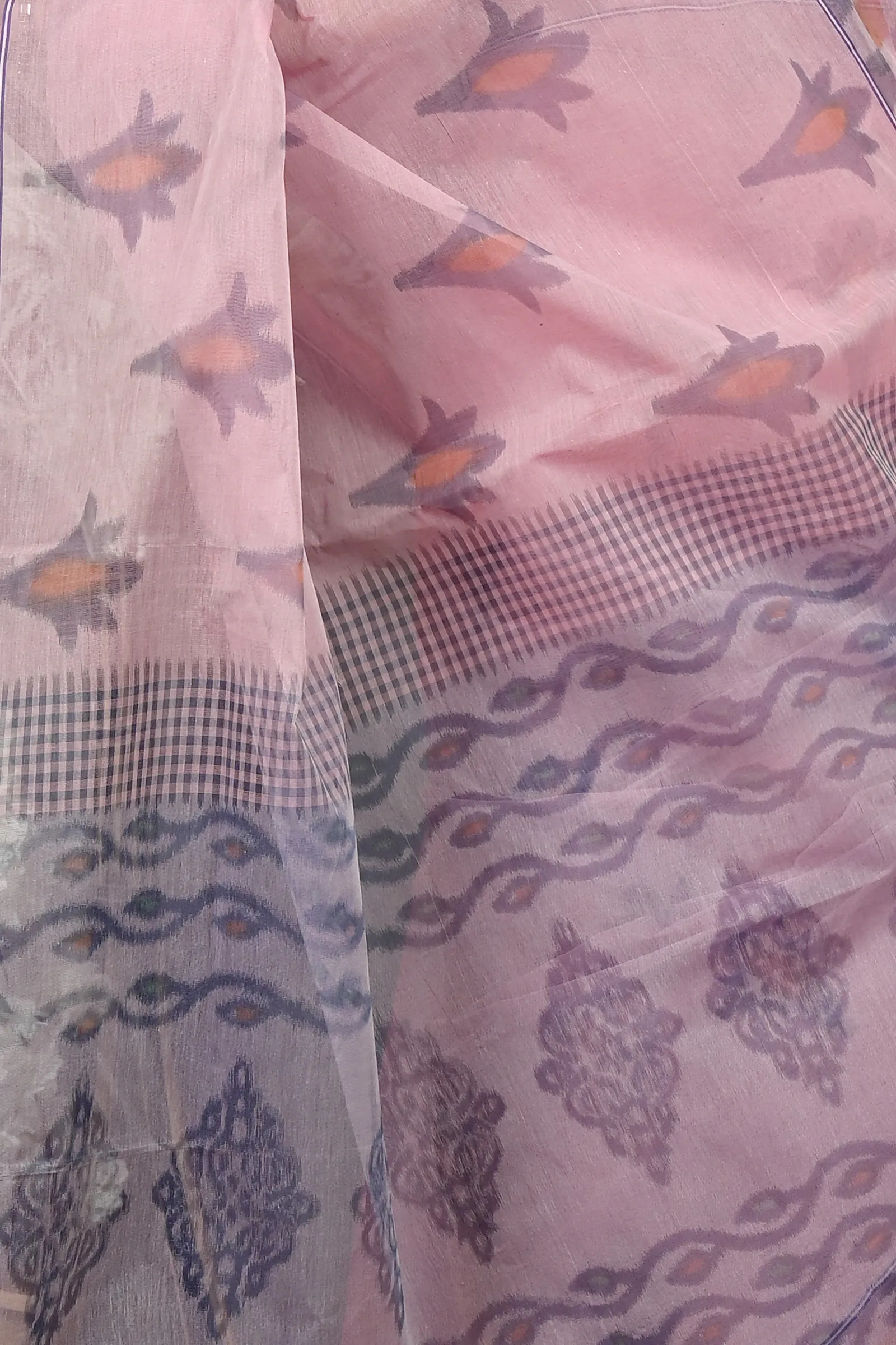 DipDiya Pure Cotton Peach Devai Heritage Elegance Printed Tant Sarees