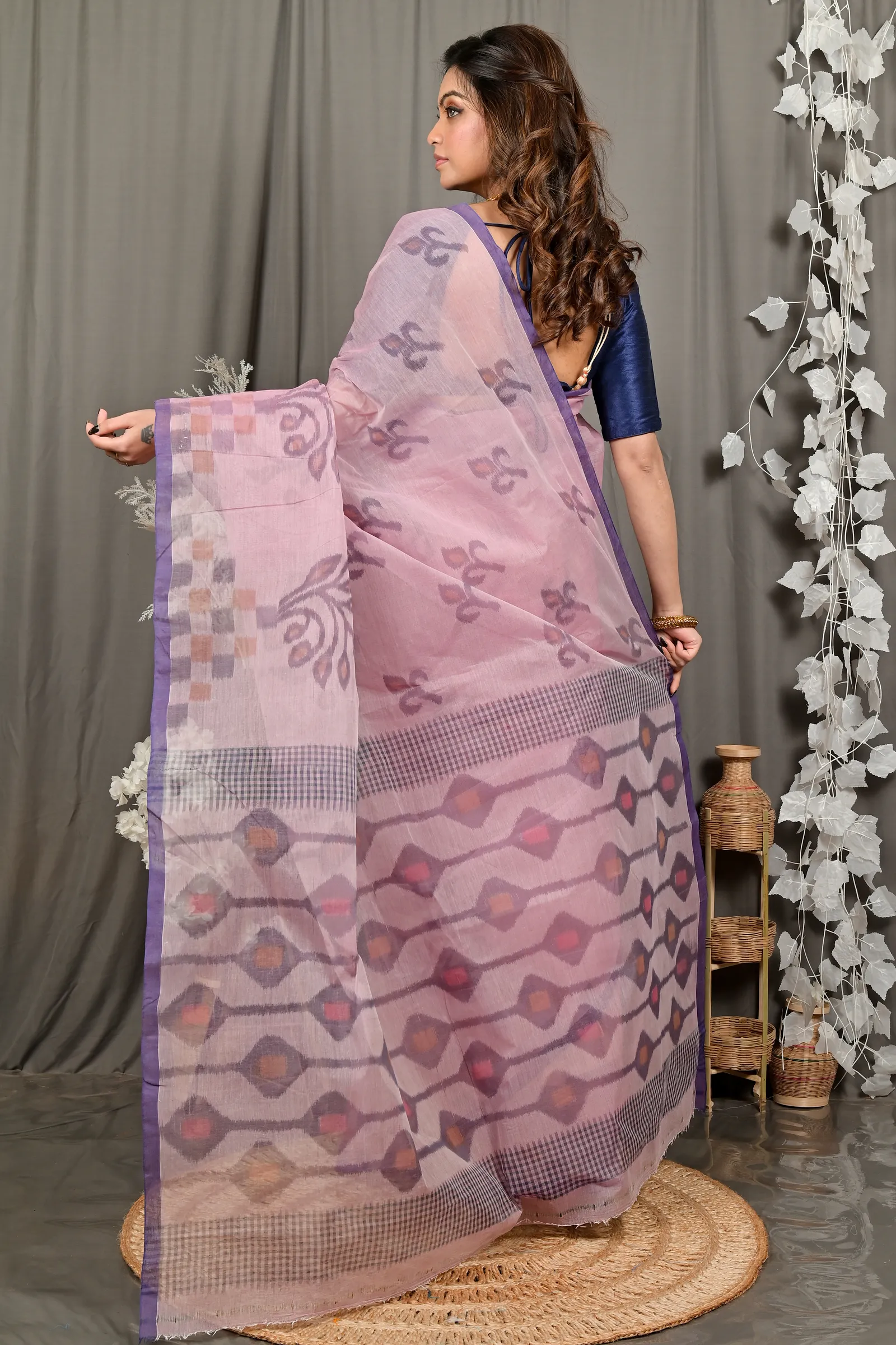DipDiya Pure Cotton Peach Dipui The Bengali Classic Printed Tant Sarees