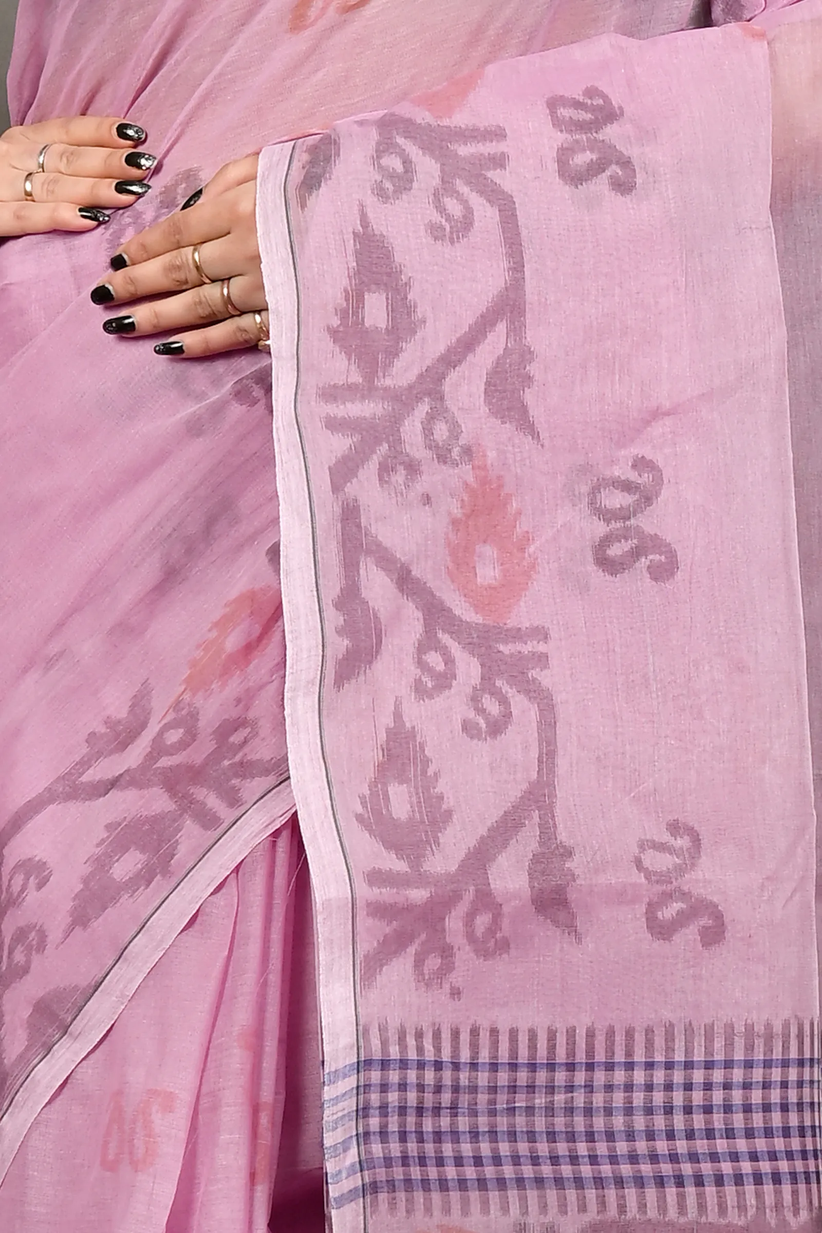 DipDiya Pure Cotton Peach Divani Woven with Tradition Printed Tant Sarees