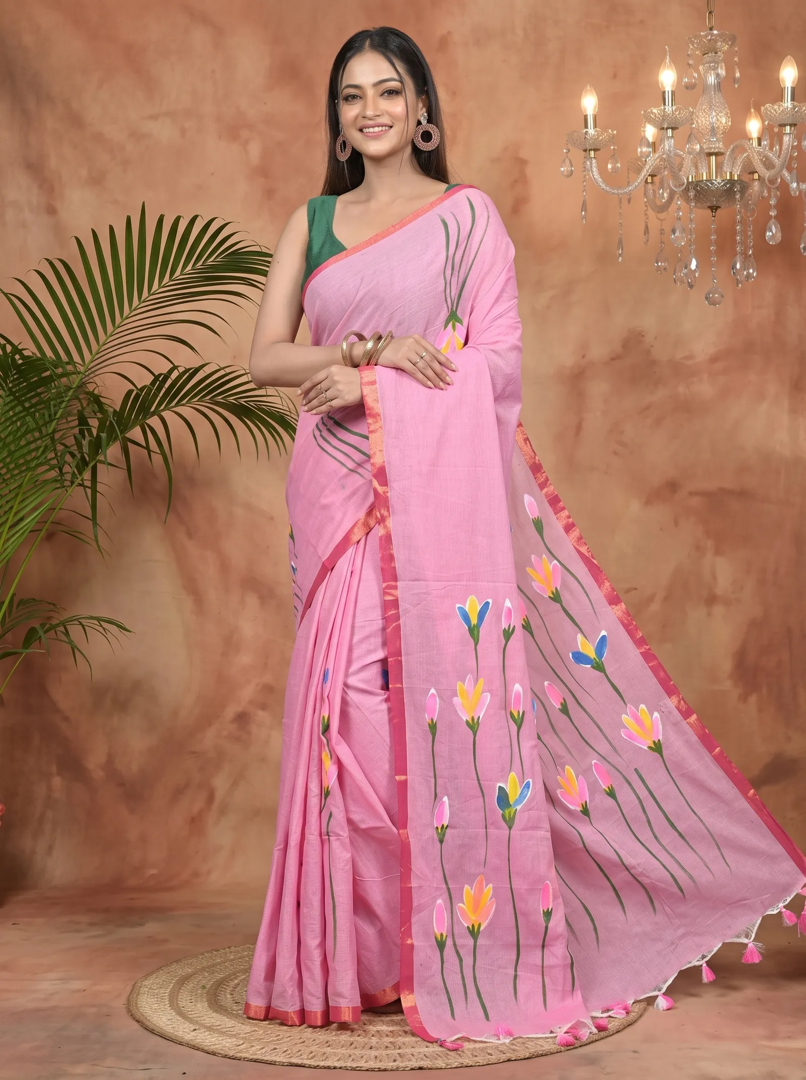 DipDiya Pure Cotton Peach Norah Crafted in Bengal Hand Painted Sarees