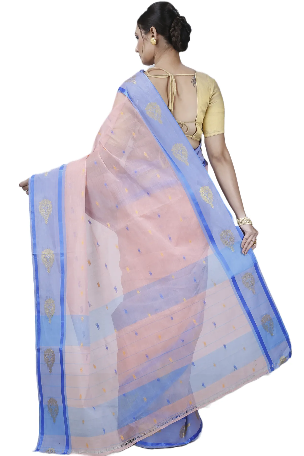 DipDiya Pure Cotton Peach Upala Pure Bengali Grace Tant Sarees