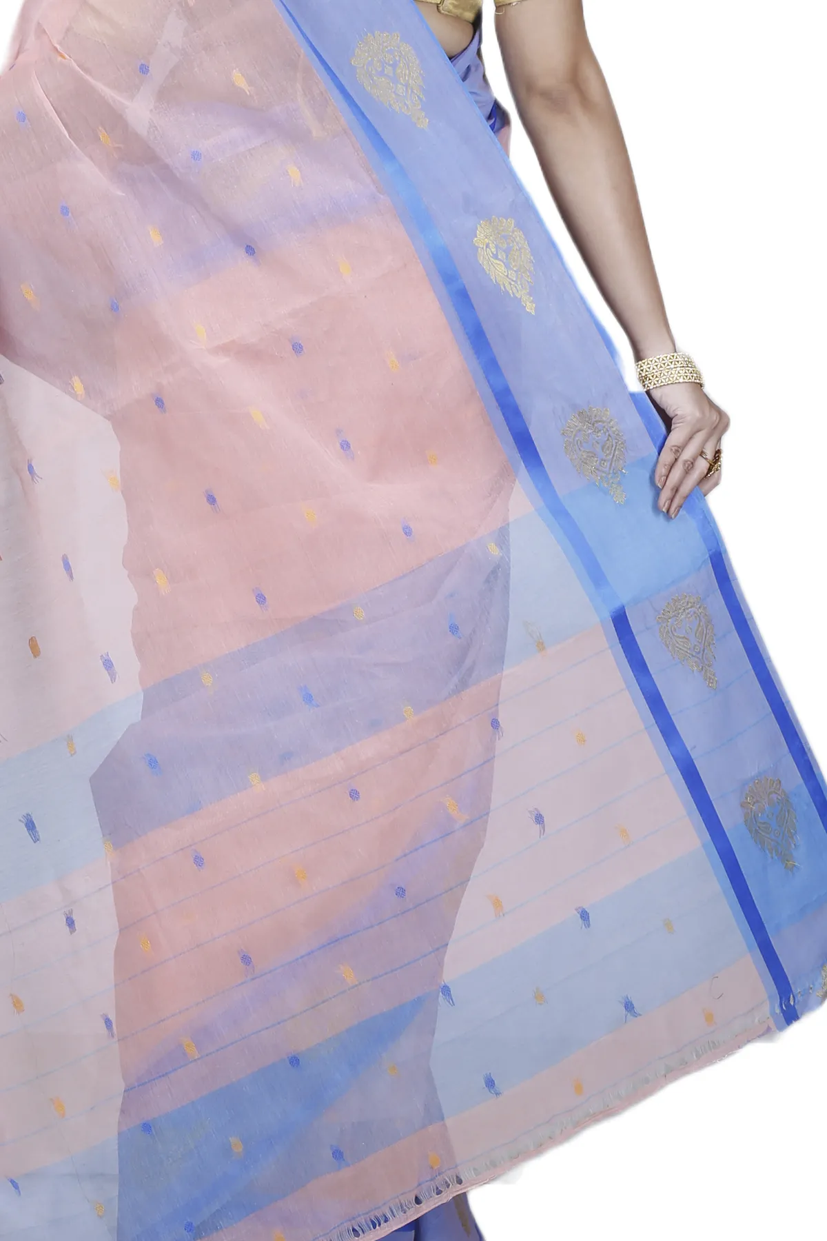 DipDiya Pure Cotton Peach Upala Pure Bengali Grace Tant Sarees