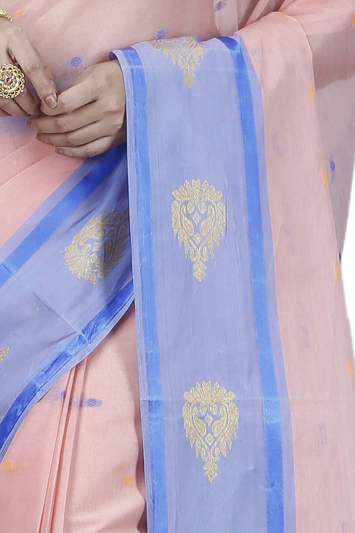 DipDiya Pure Cotton Peach Upala Pure Bengali Grace Tant Sarees