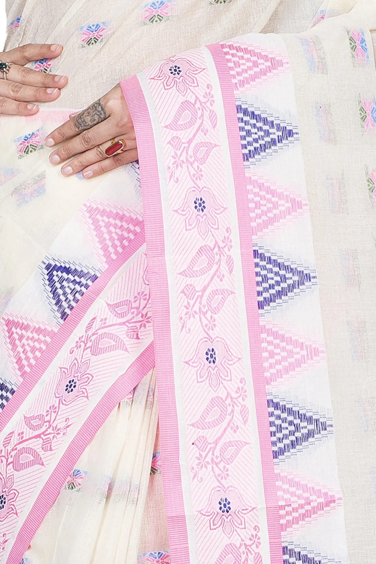 DipDiya Pure Cotton Pink Alkari Timeless Elegance Tant Sarees