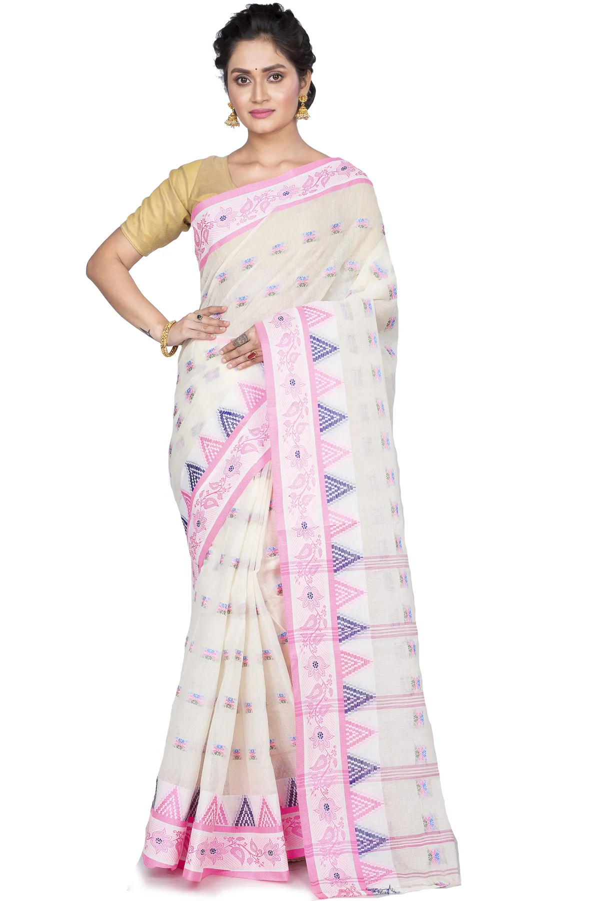 DipDiya Pure Cotton Pink Alkari Timeless Elegance Tant Sarees