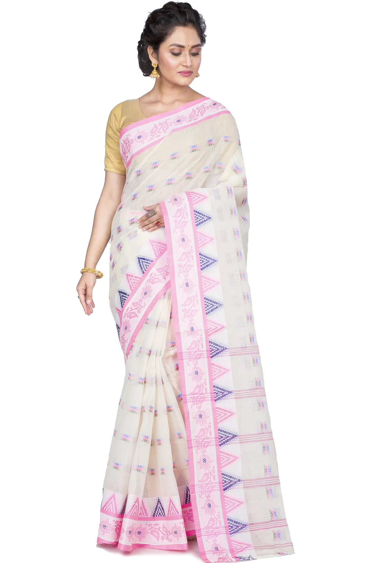 DipDiya Pure Cotton Pink Alkari Timeless Elegance Tant Sarees