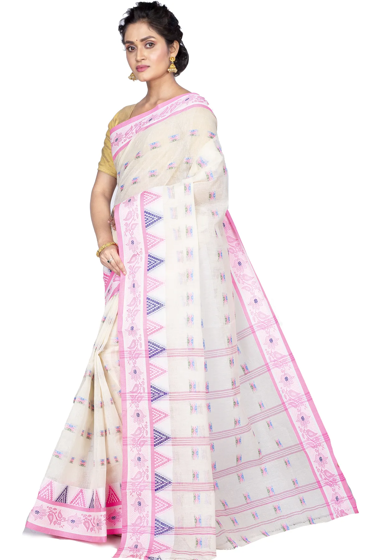 DipDiya Pure Cotton Pink Alkari Timeless Elegance Tant Sarees